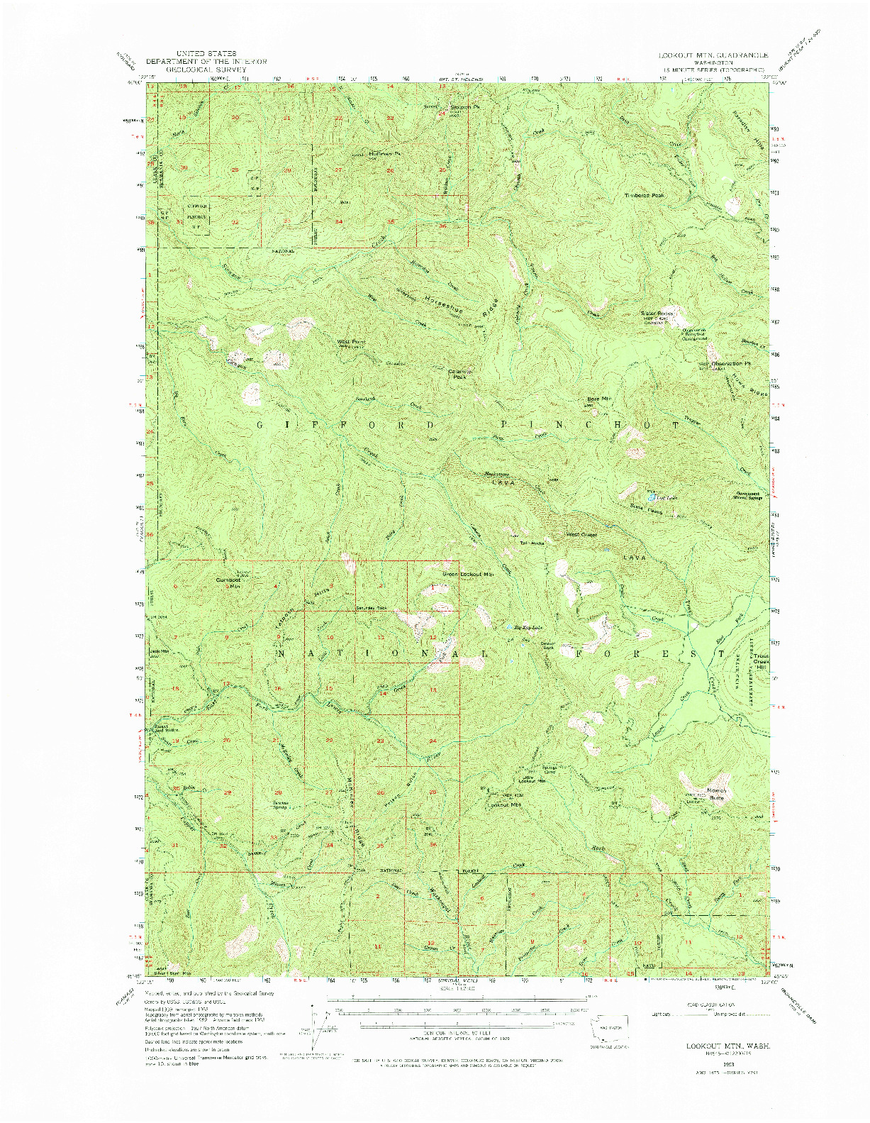 USGS 1:62500-SCALE QUADRANGLE FOR LOOKOUT MTN, WA 1953