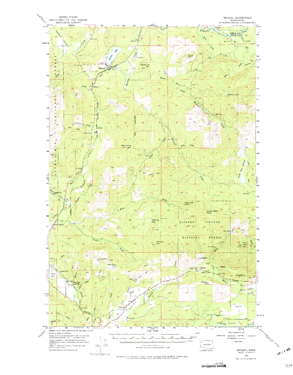 USGS 1:62500-SCALE QUADRANGLE FOR MINERAL, WA 1956