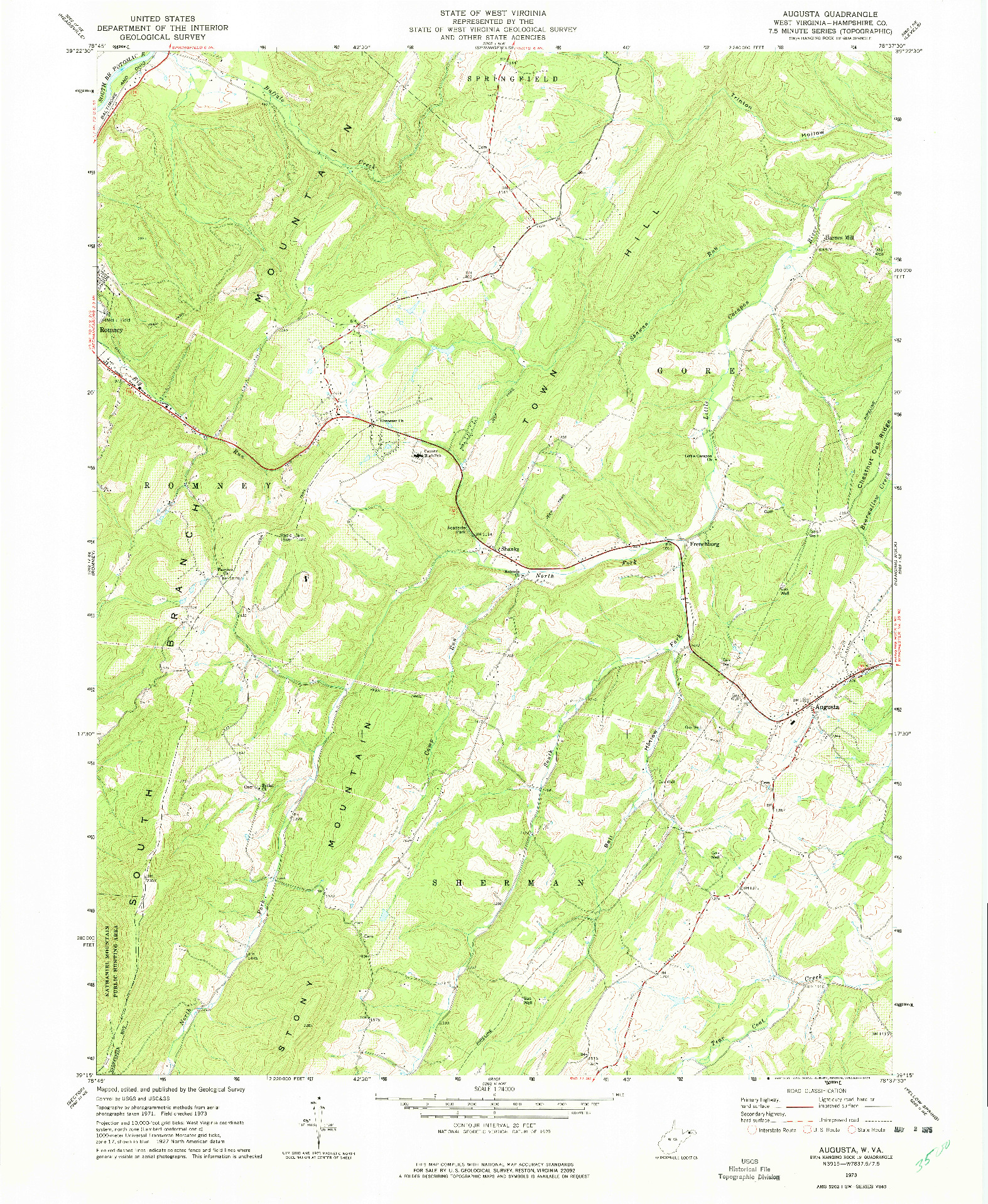 USGS 1:24000-SCALE QUADRANGLE FOR AUGUSTA, WV 1973