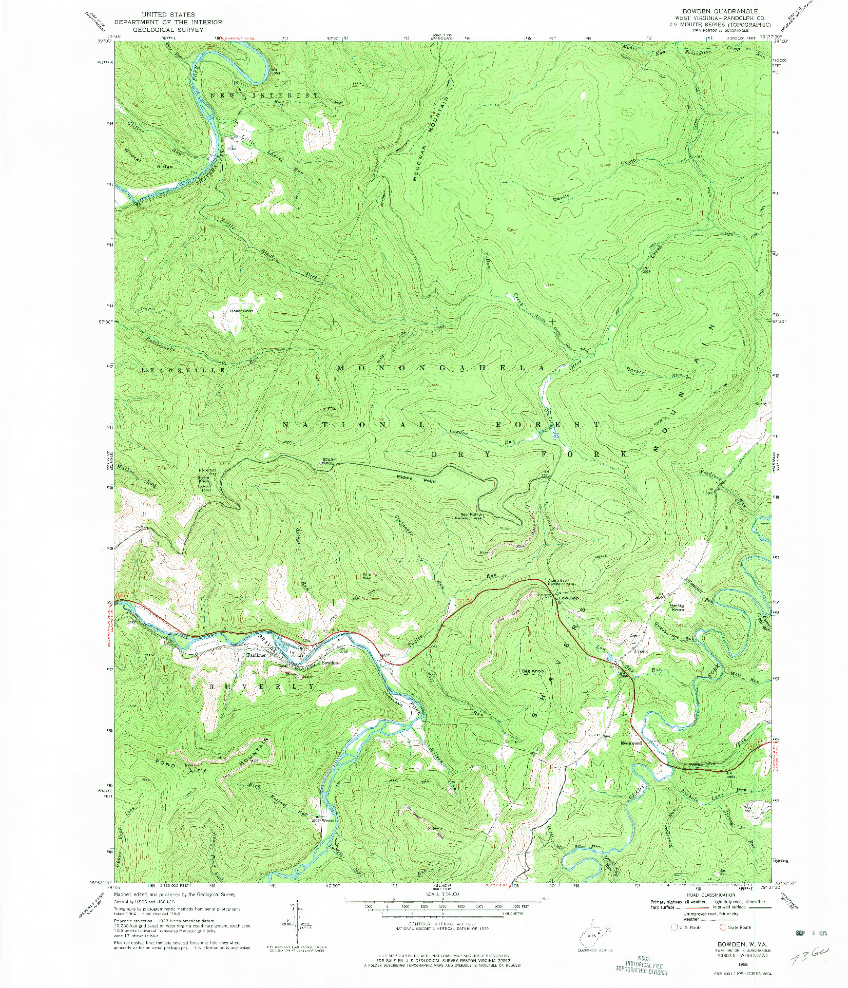 USGS 1:24000-SCALE QUADRANGLE FOR BOWDEN, WV 1968