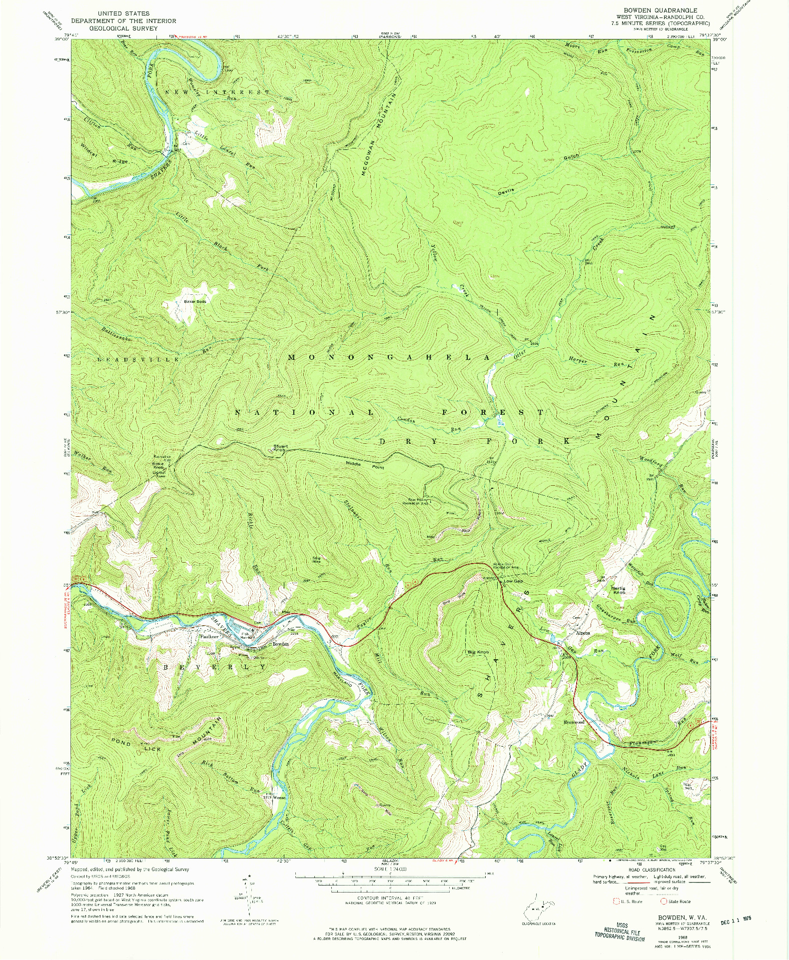USGS 1:24000-SCALE QUADRANGLE FOR BOWDEN, WV 1968