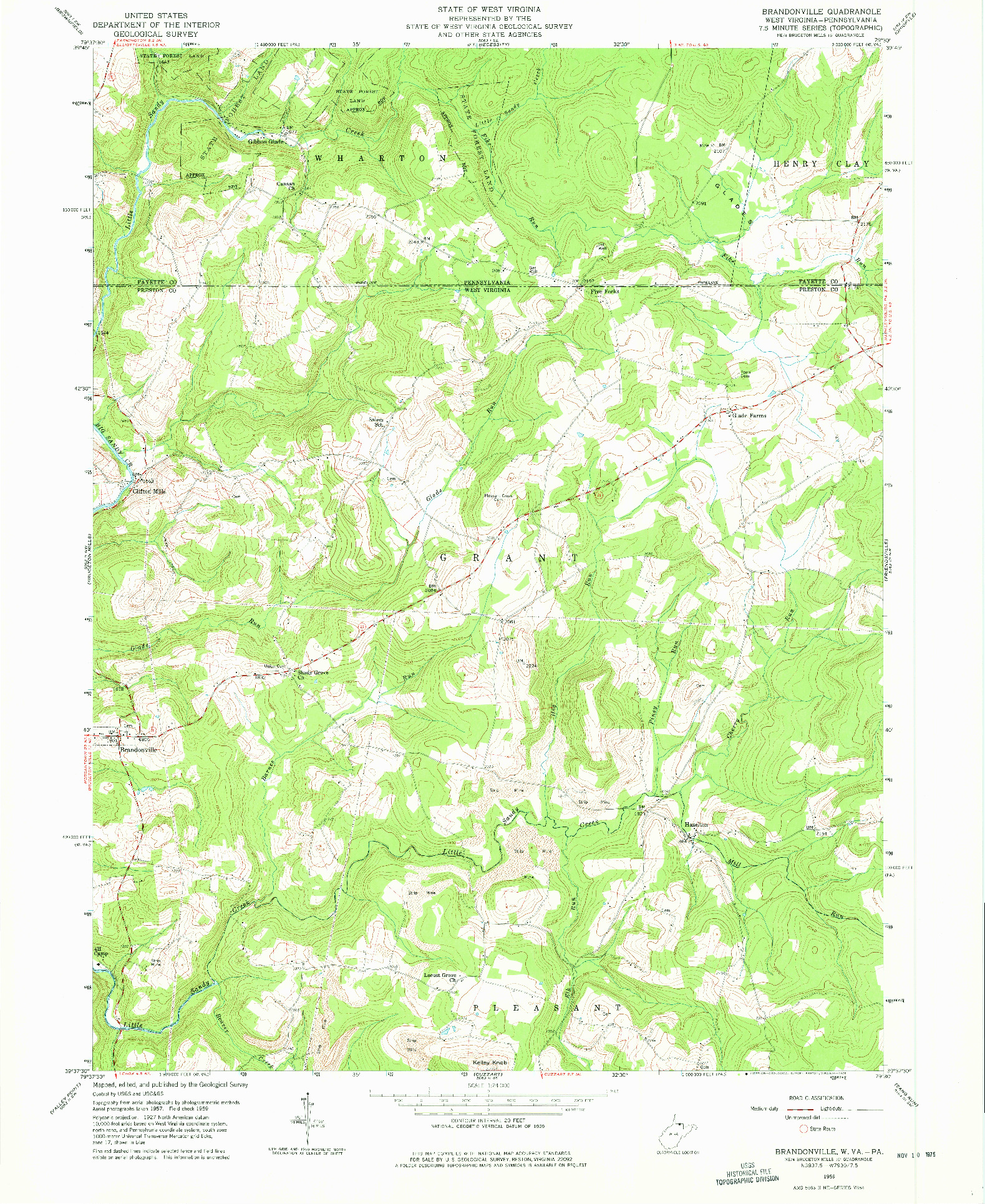 USGS 1:24000-SCALE QUADRANGLE FOR BRANDONVILLE, WV 1959