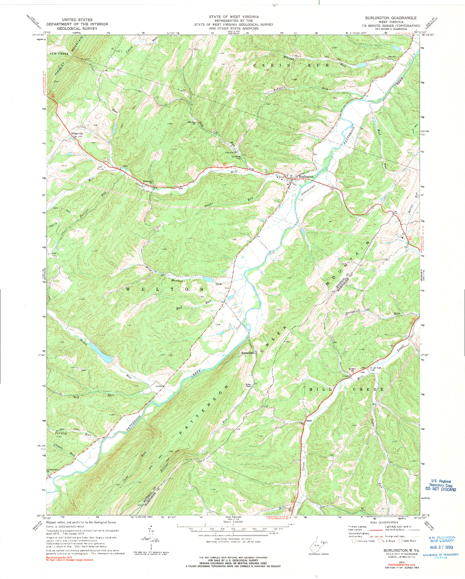 USGS 1:24000-SCALE QUADRANGLE FOR BURLINGTON, WV 1972