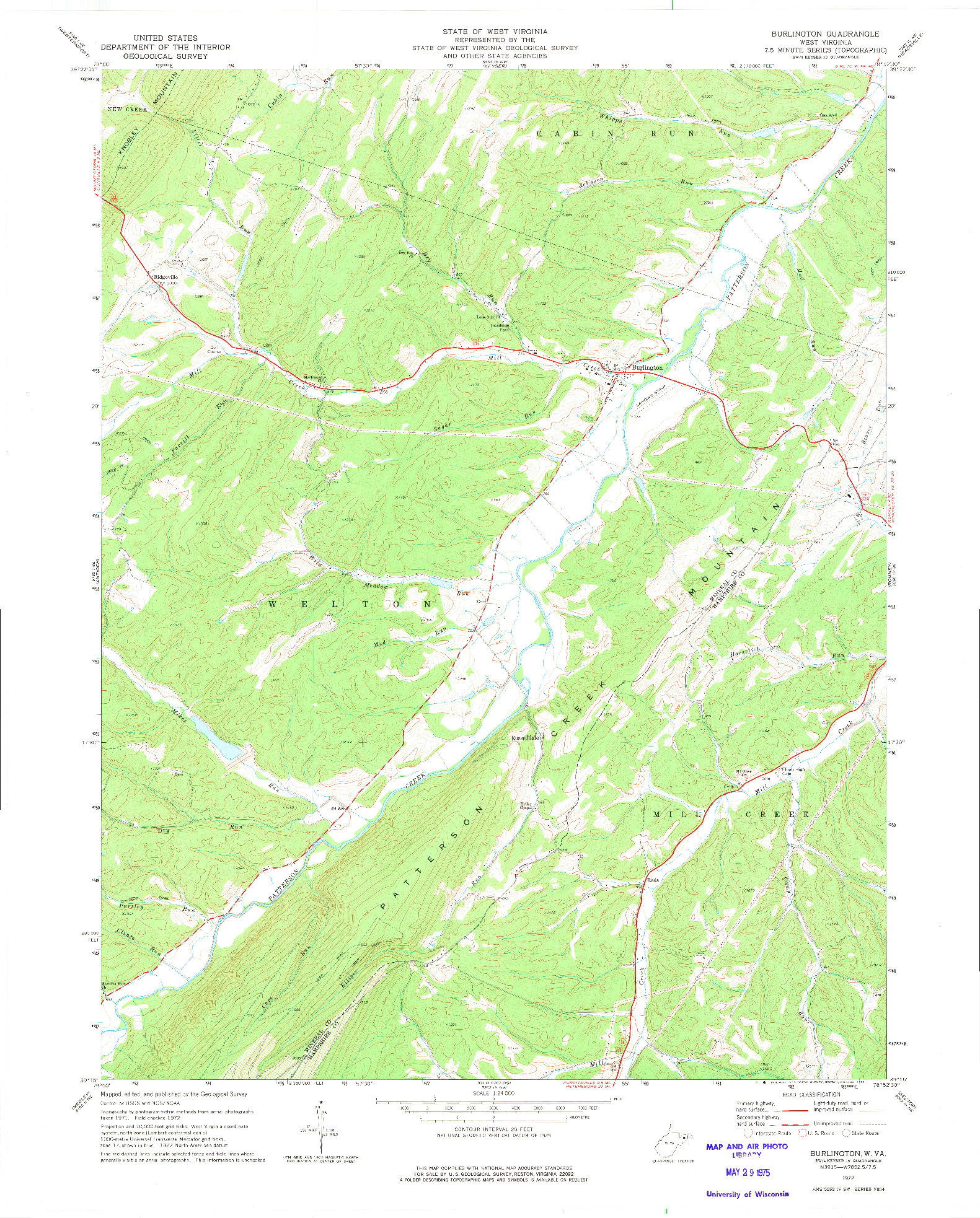 USGS 1:24000-SCALE QUADRANGLE FOR BURLINGTON, WV 1972
