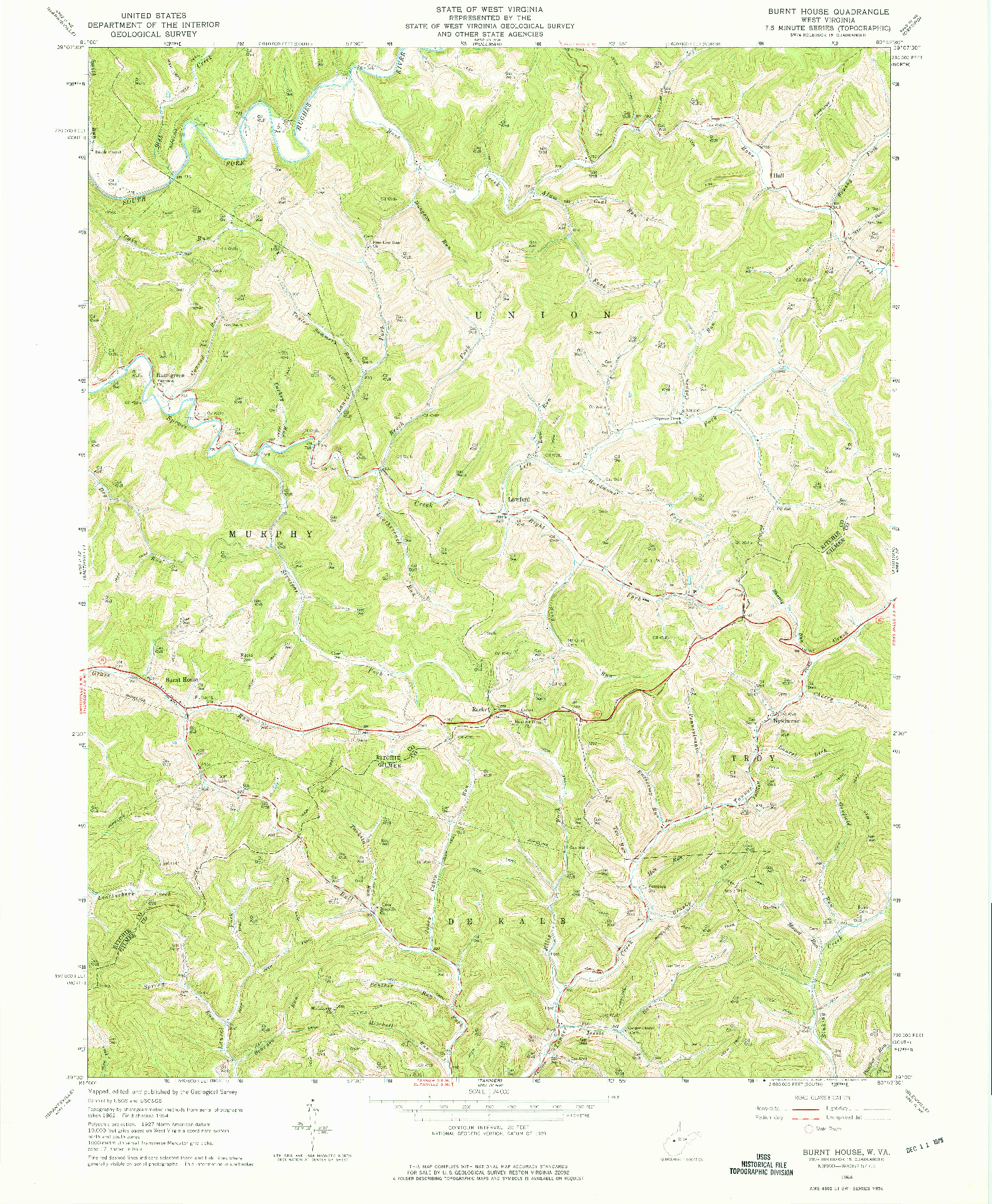 USGS 1:24000-SCALE QUADRANGLE FOR BURNT HOUSE, WV 1964