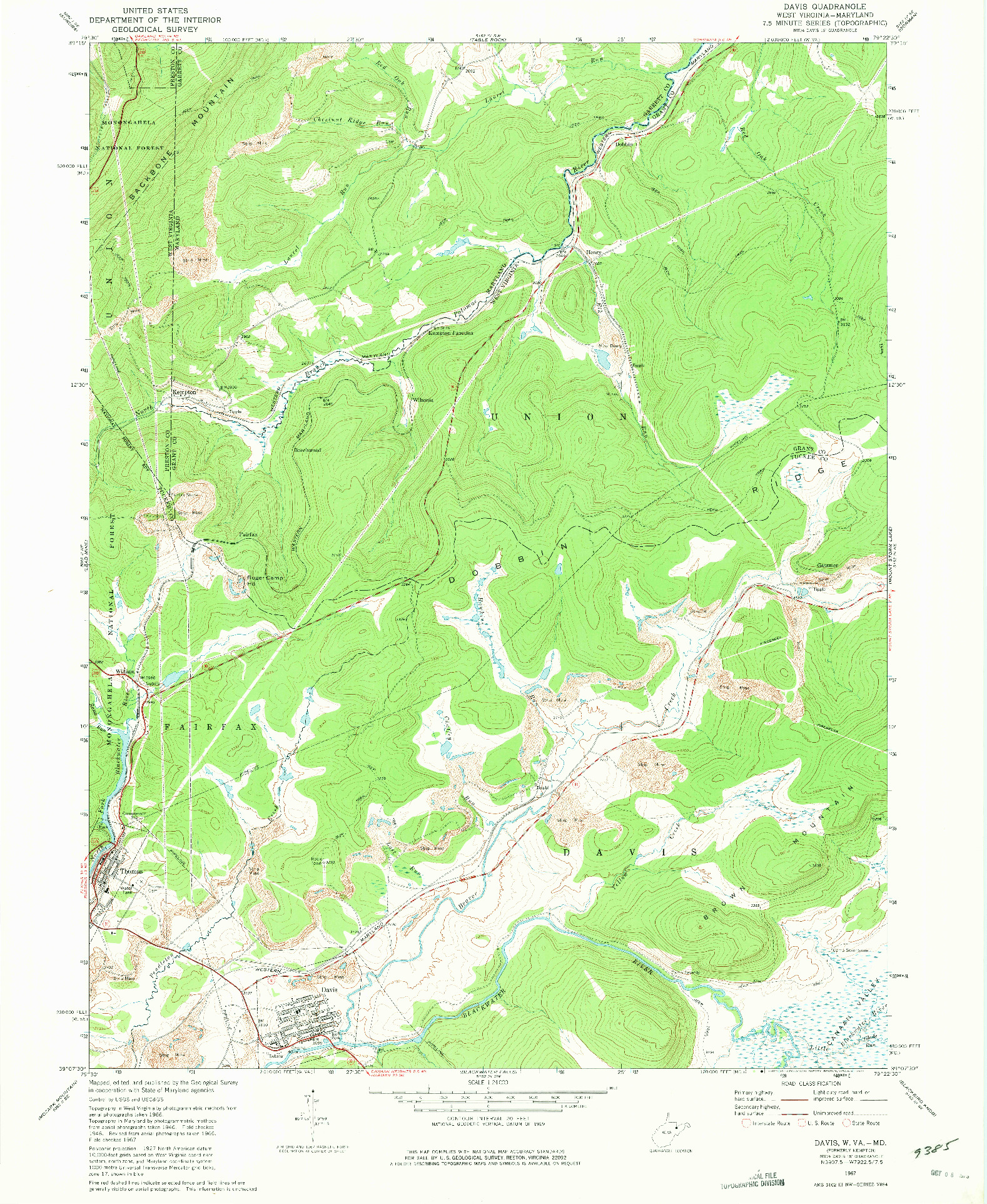 USGS 1:24000-SCALE QUADRANGLE FOR DAVIS, WV 1967