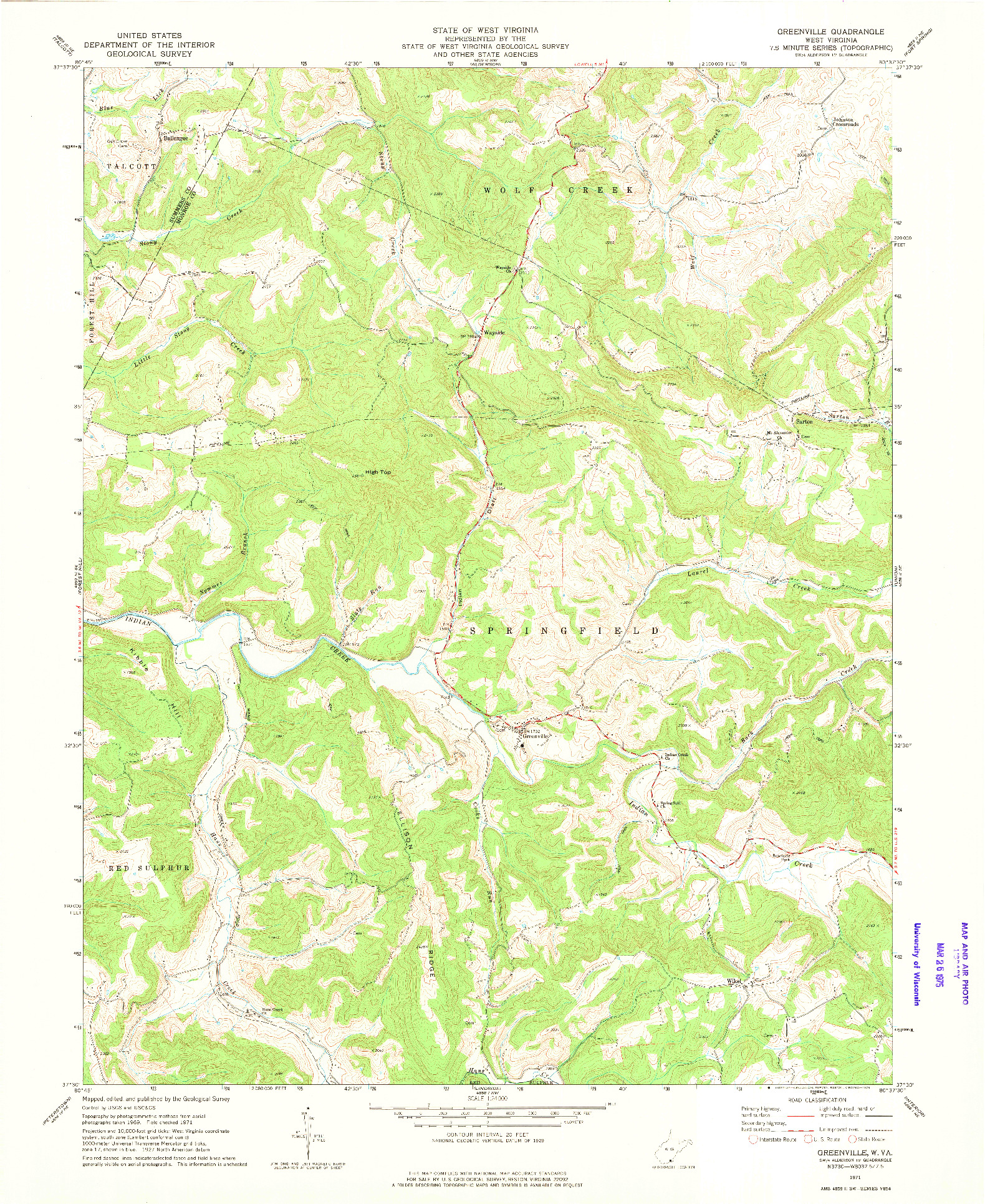 USGS 1:24000-SCALE QUADRANGLE FOR GREENVILLE, WV 1971