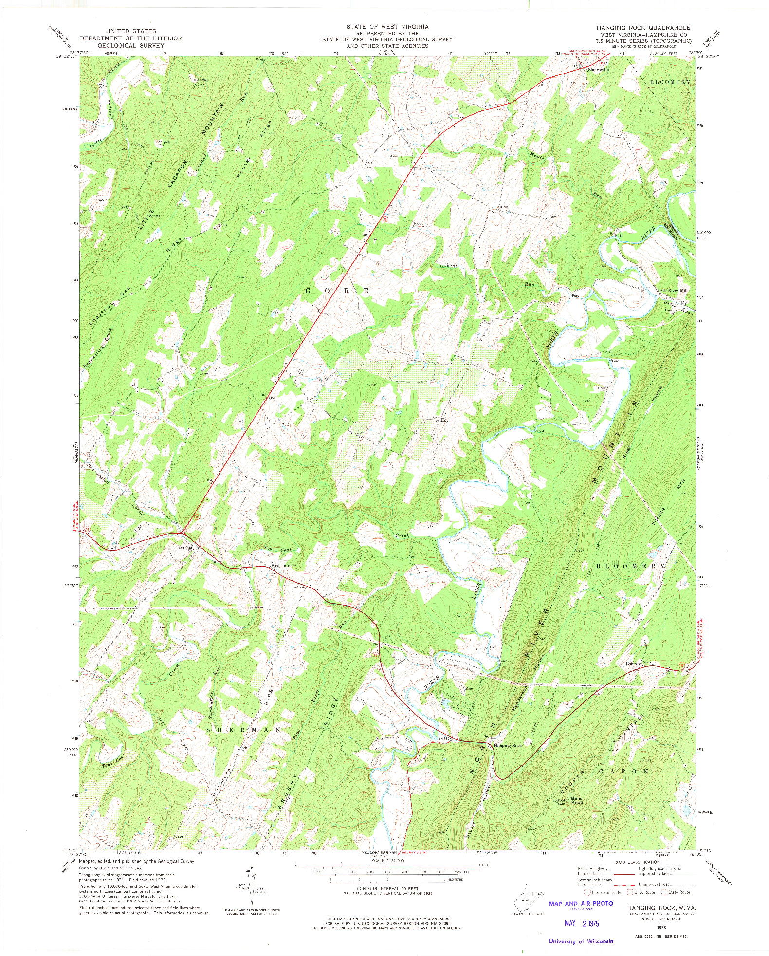 USGS 1:24000-SCALE QUADRANGLE FOR HANGING ROCK, WV 1973