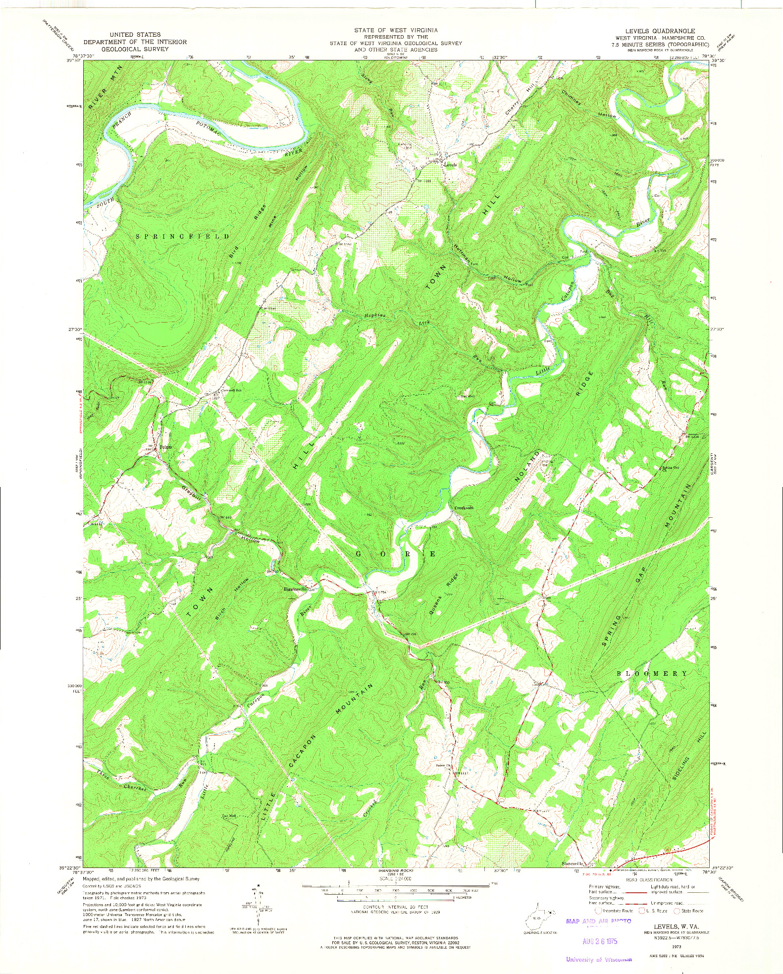 USGS 1:24000-SCALE QUADRANGLE FOR LEVELS, WV 1973