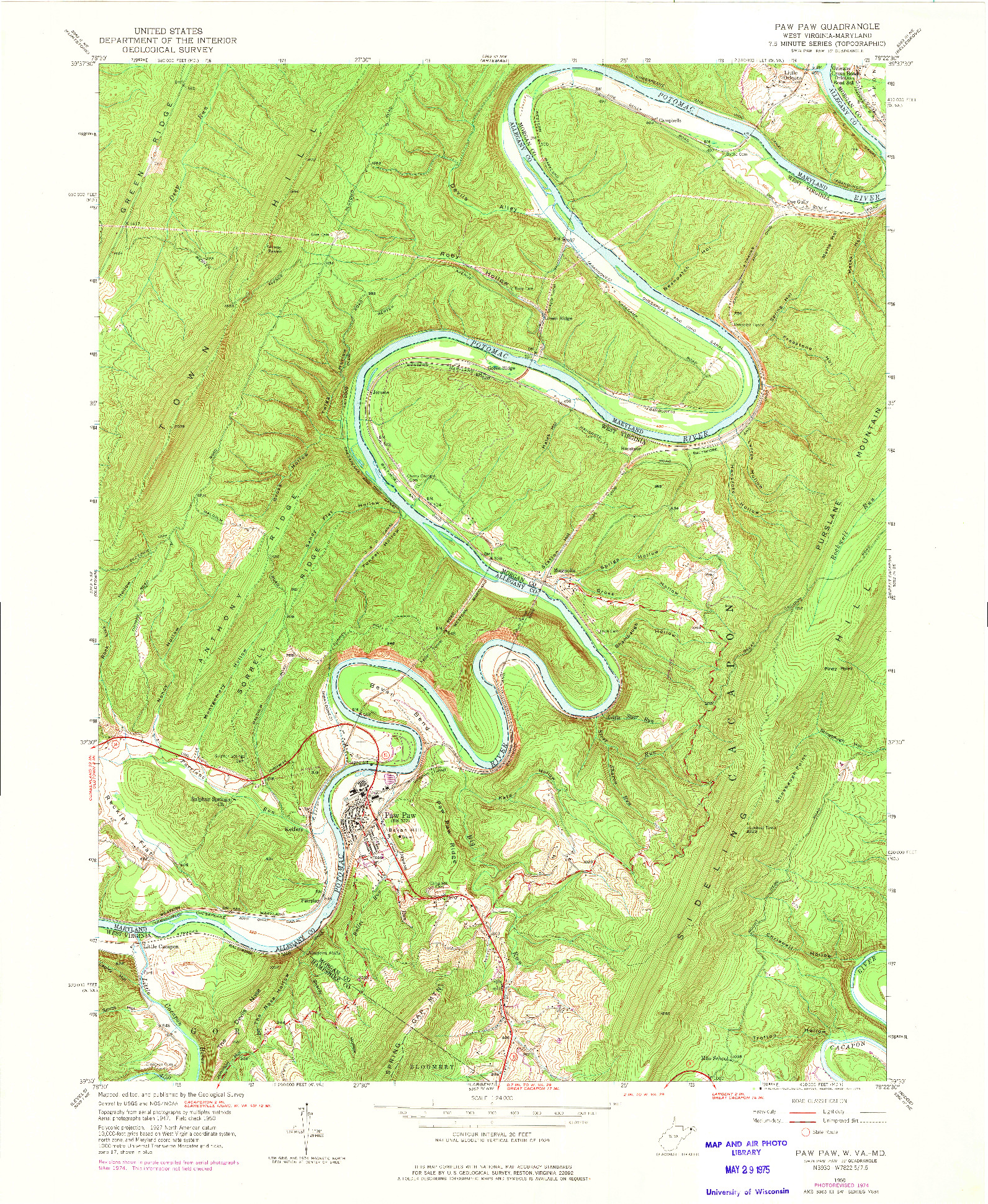 USGS 1:24000-SCALE QUADRANGLE FOR PAW PAW, WV 1950