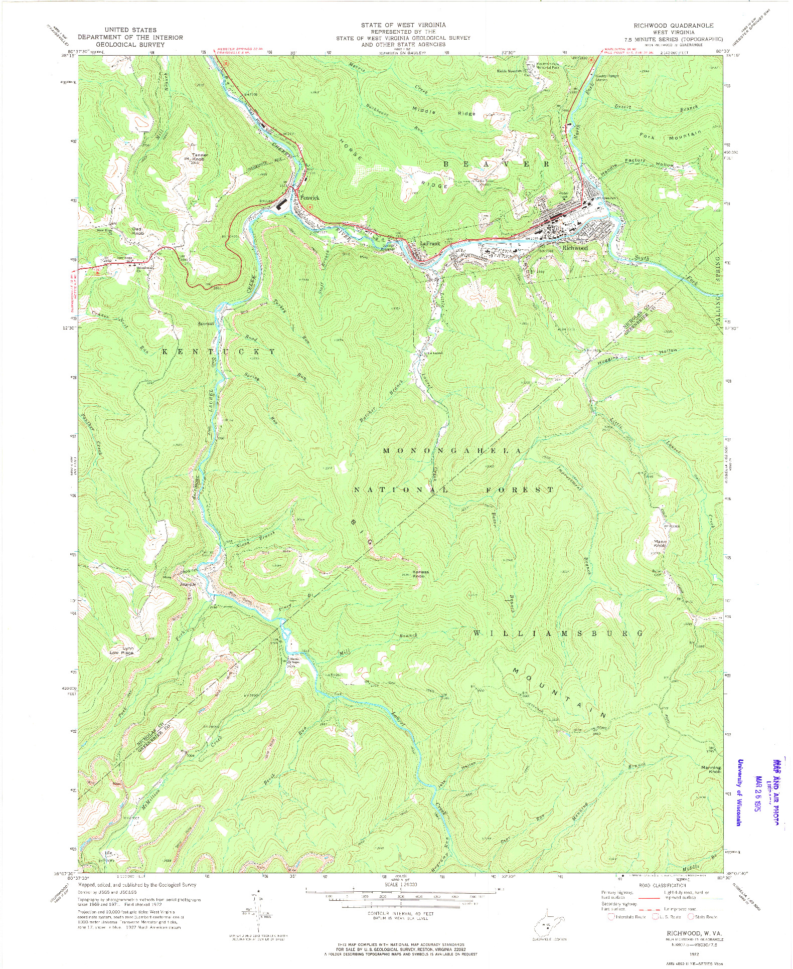USGS 1:24000-SCALE QUADRANGLE FOR RICHWOOD, WV 1972