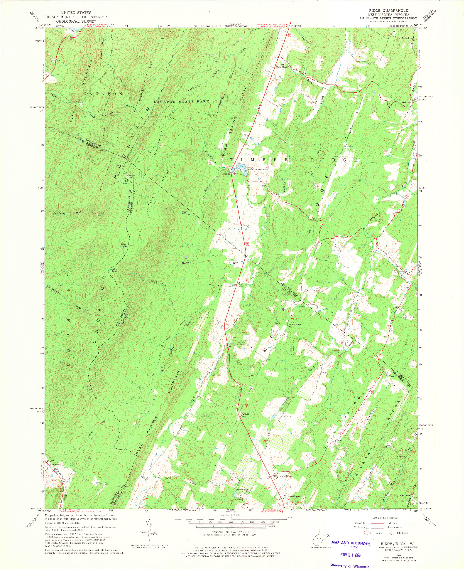 USGS 1:24000-SCALE QUADRANGLE FOR RIDGE, WV 1965