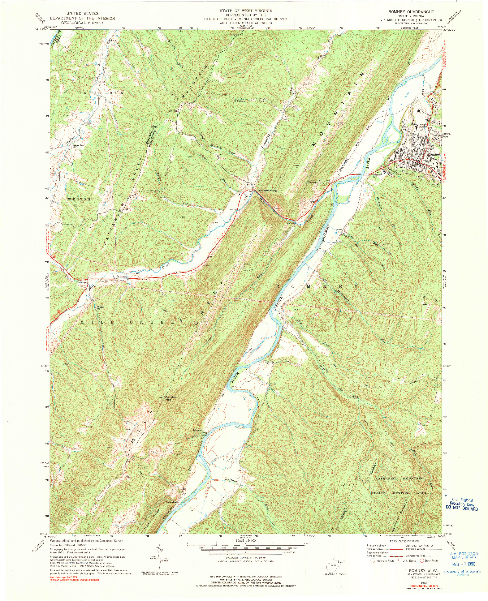 USGS 1:24000-SCALE QUADRANGLE FOR ROMNEY, WV 1973