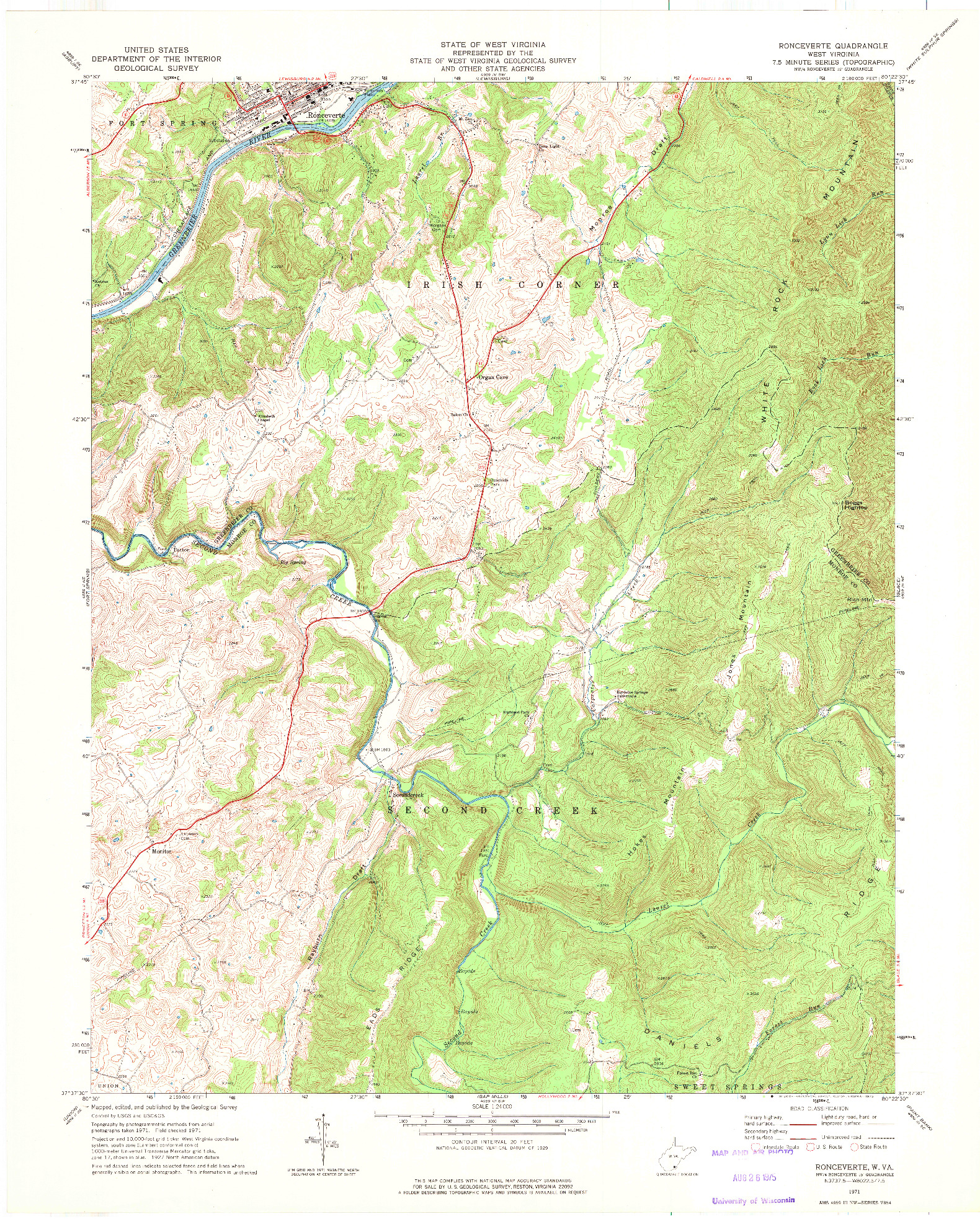 USGS 1:24000-SCALE QUADRANGLE FOR RONCEVERTE, WV 1971
