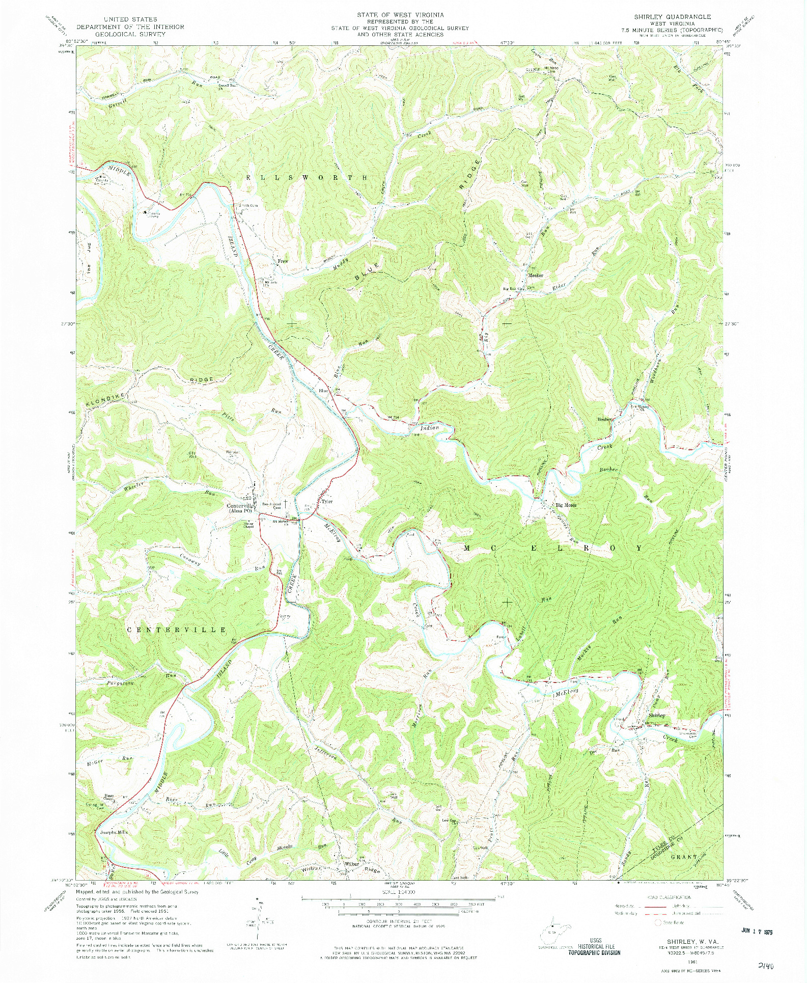 USGS 1:24000-SCALE QUADRANGLE FOR SHIRLEY, WV 1961