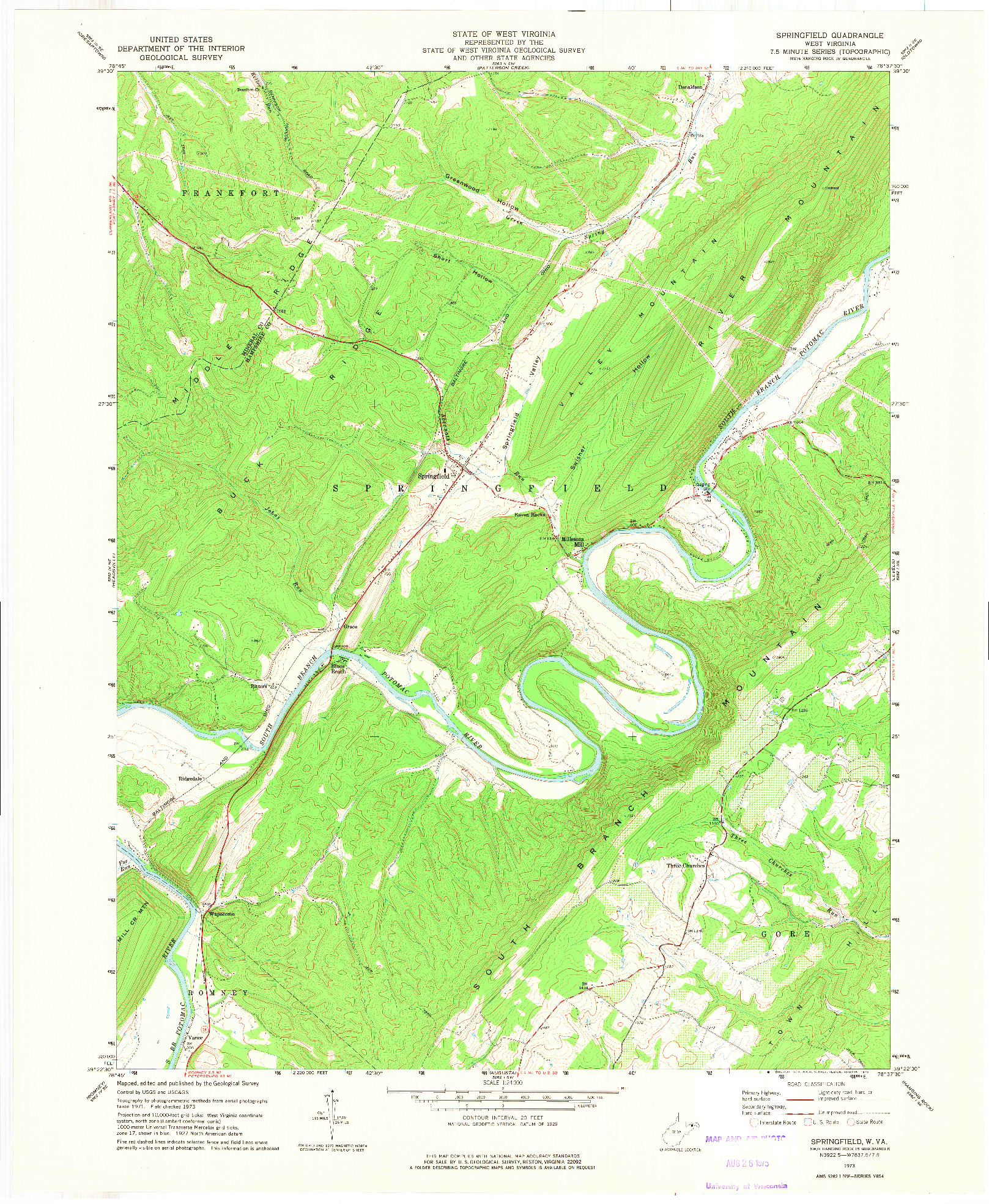 USGS 1:24000-SCALE QUADRANGLE FOR SPRINGFIELD, WV 1973