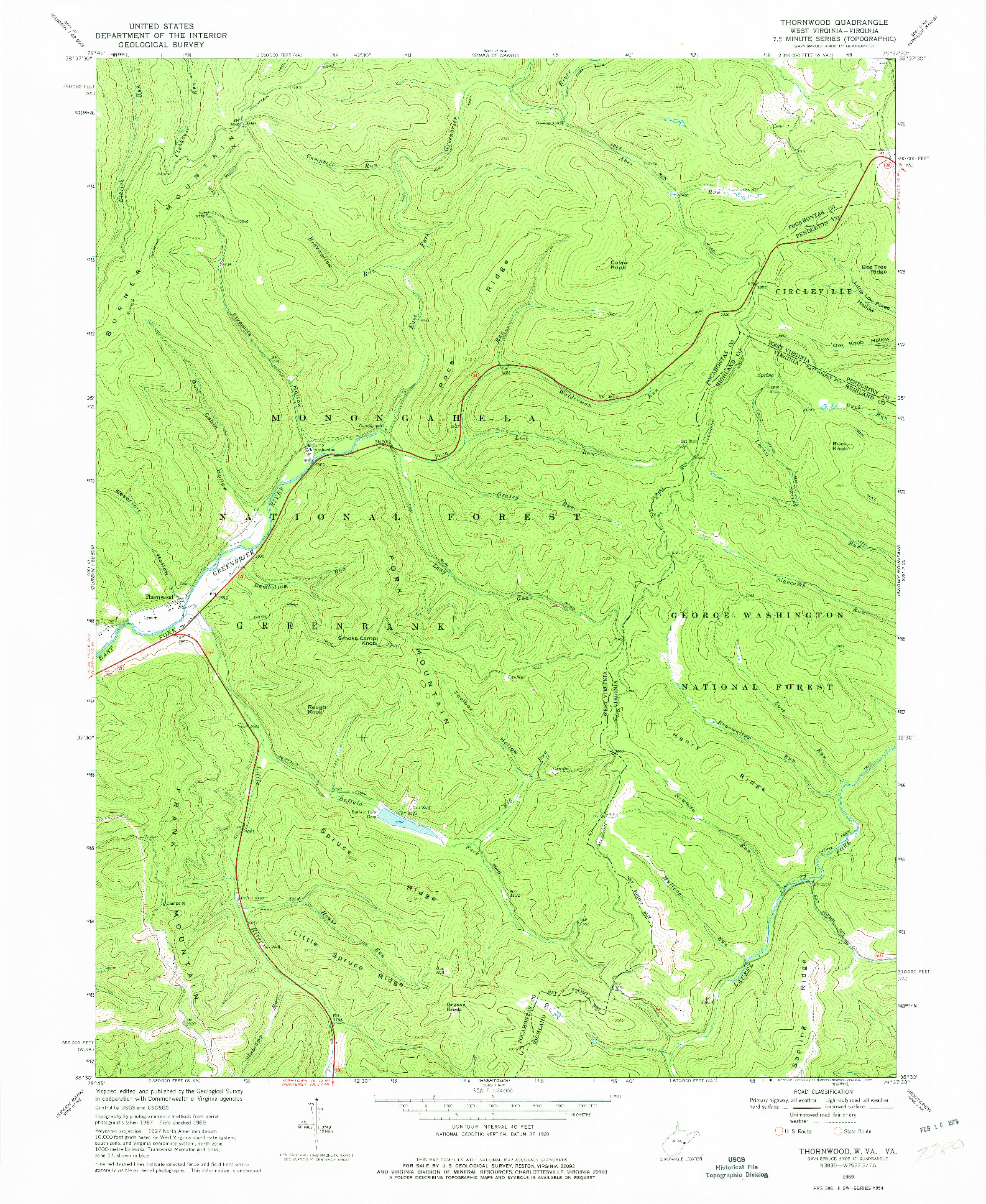 USGS 1:24000-SCALE QUADRANGLE FOR THORNWOOD, WV 1969
