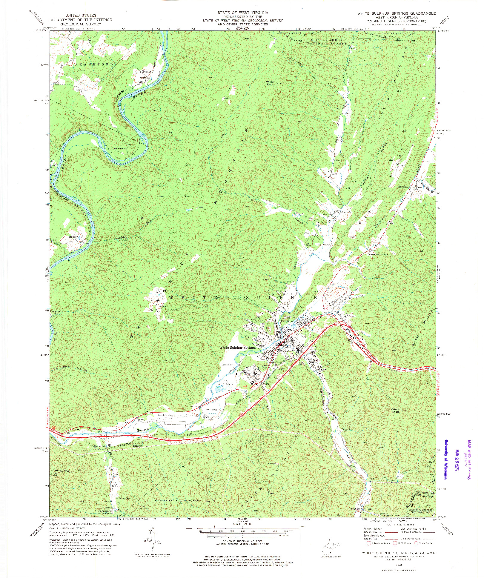 USGS 1:24000-SCALE QUADRANGLE FOR WHITE SULPHUR SPRINGS, WV 1972
