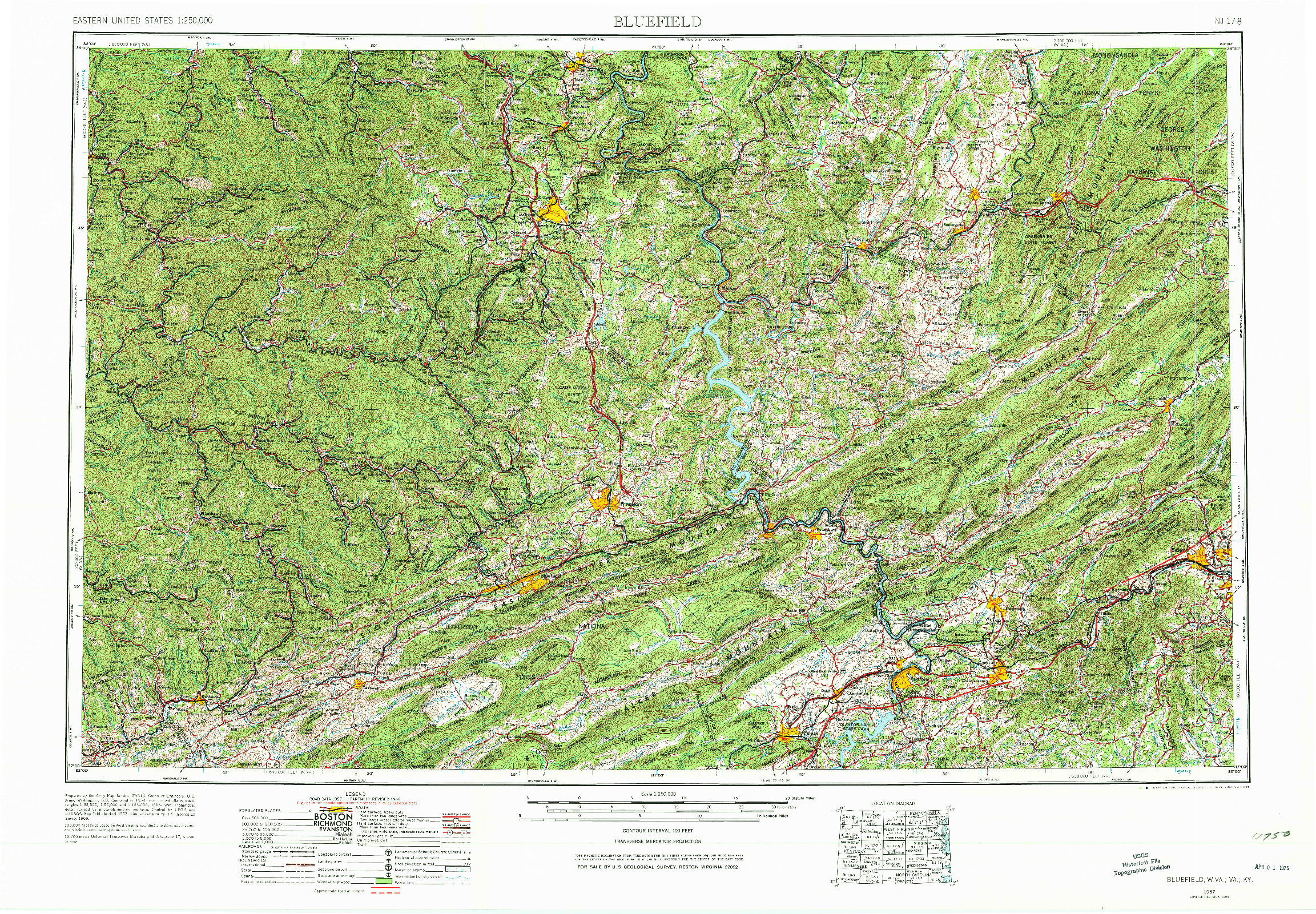 USGS 1:250000-SCALE QUADRANGLE FOR BLUEFIELD, WV 1957