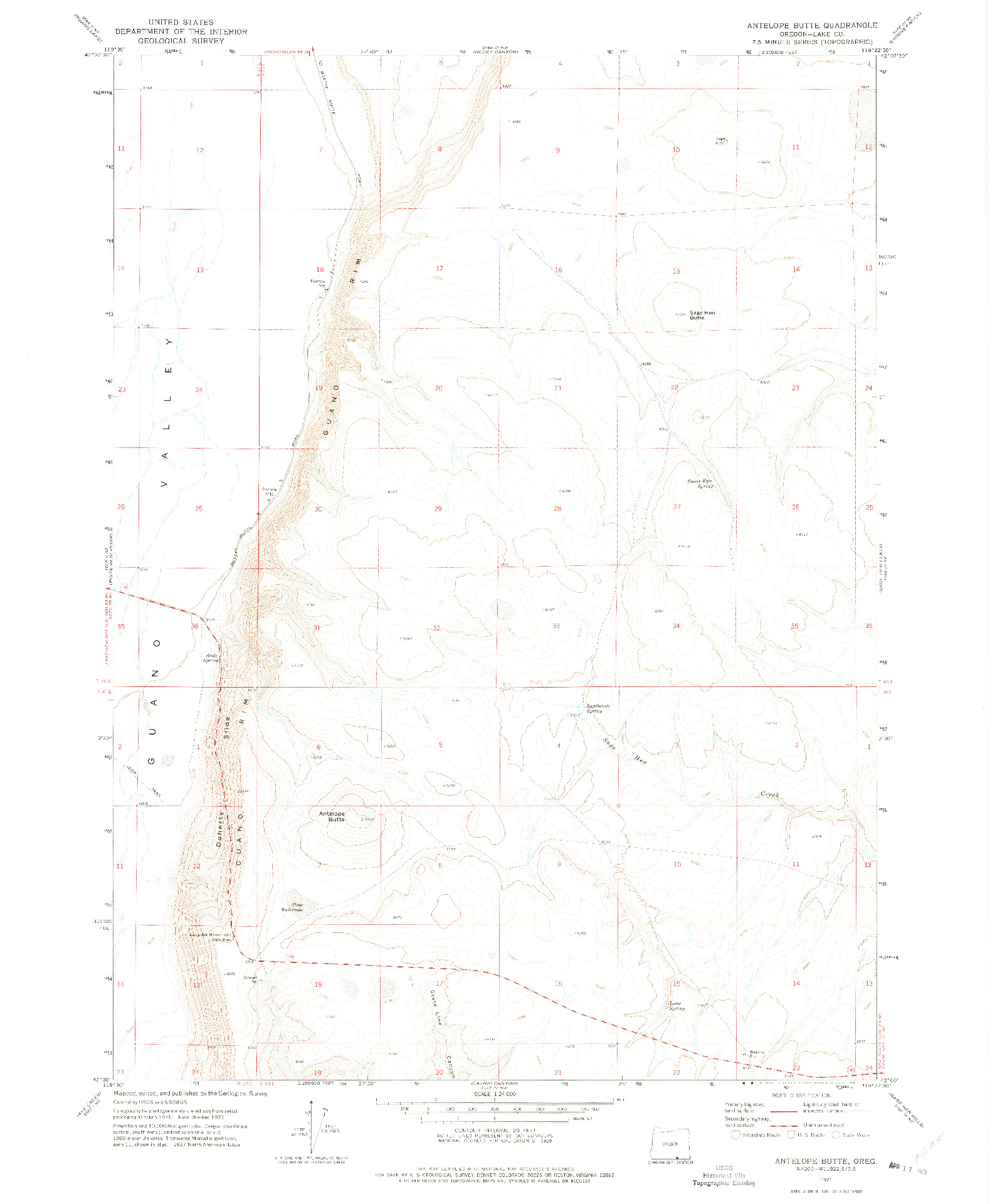 USGS 1:24000-SCALE QUADRANGLE FOR ANTELOPE BUTTE, OR 1971