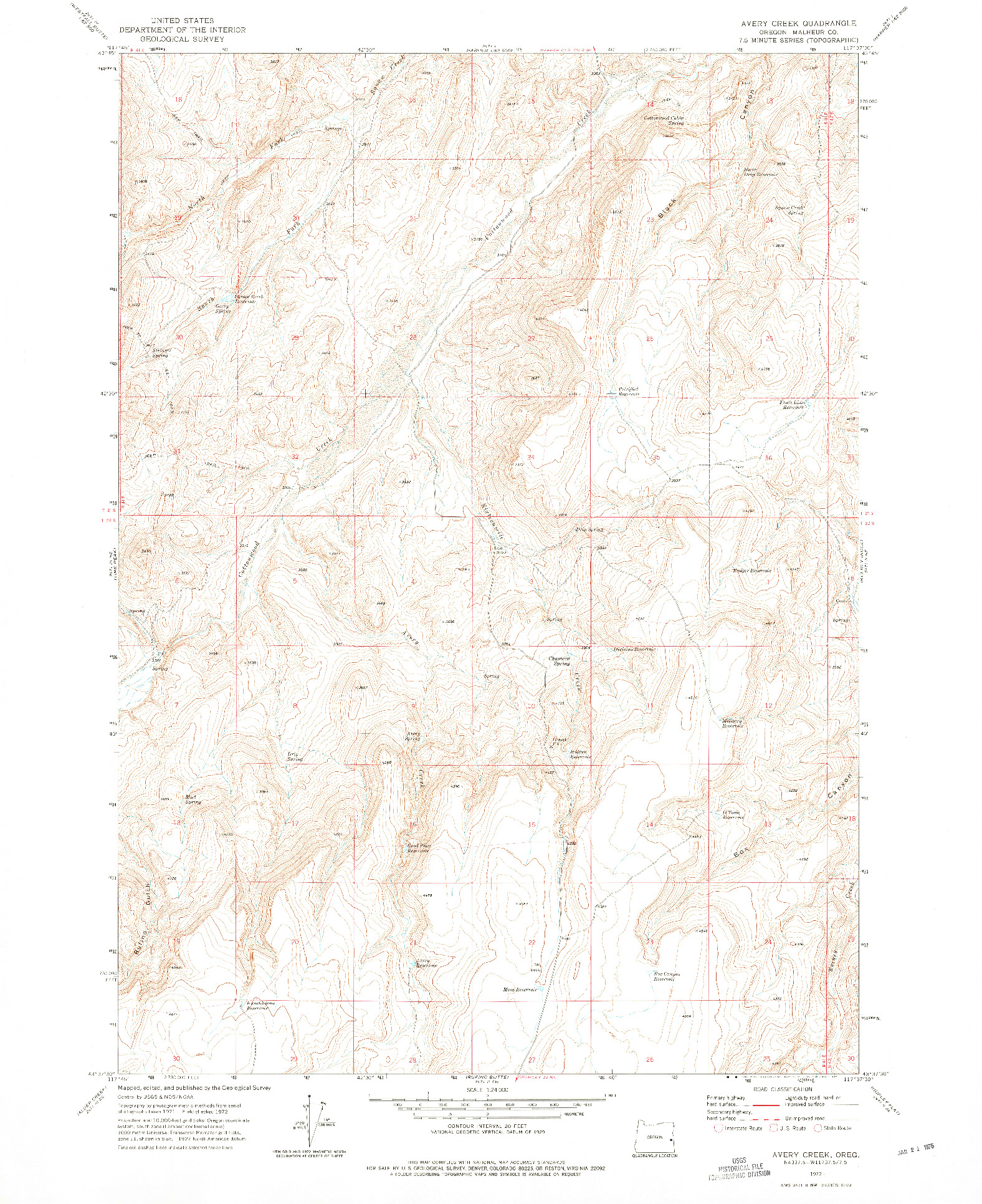 USGS 1:24000-SCALE QUADRANGLE FOR AVERY CREEK, OR 1972