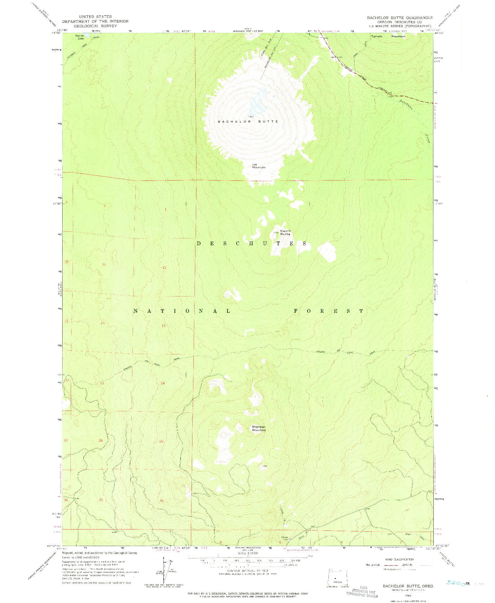 USGS 1:24000-SCALE QUADRANGLE FOR BACHELOR BUTTE, OR 1963