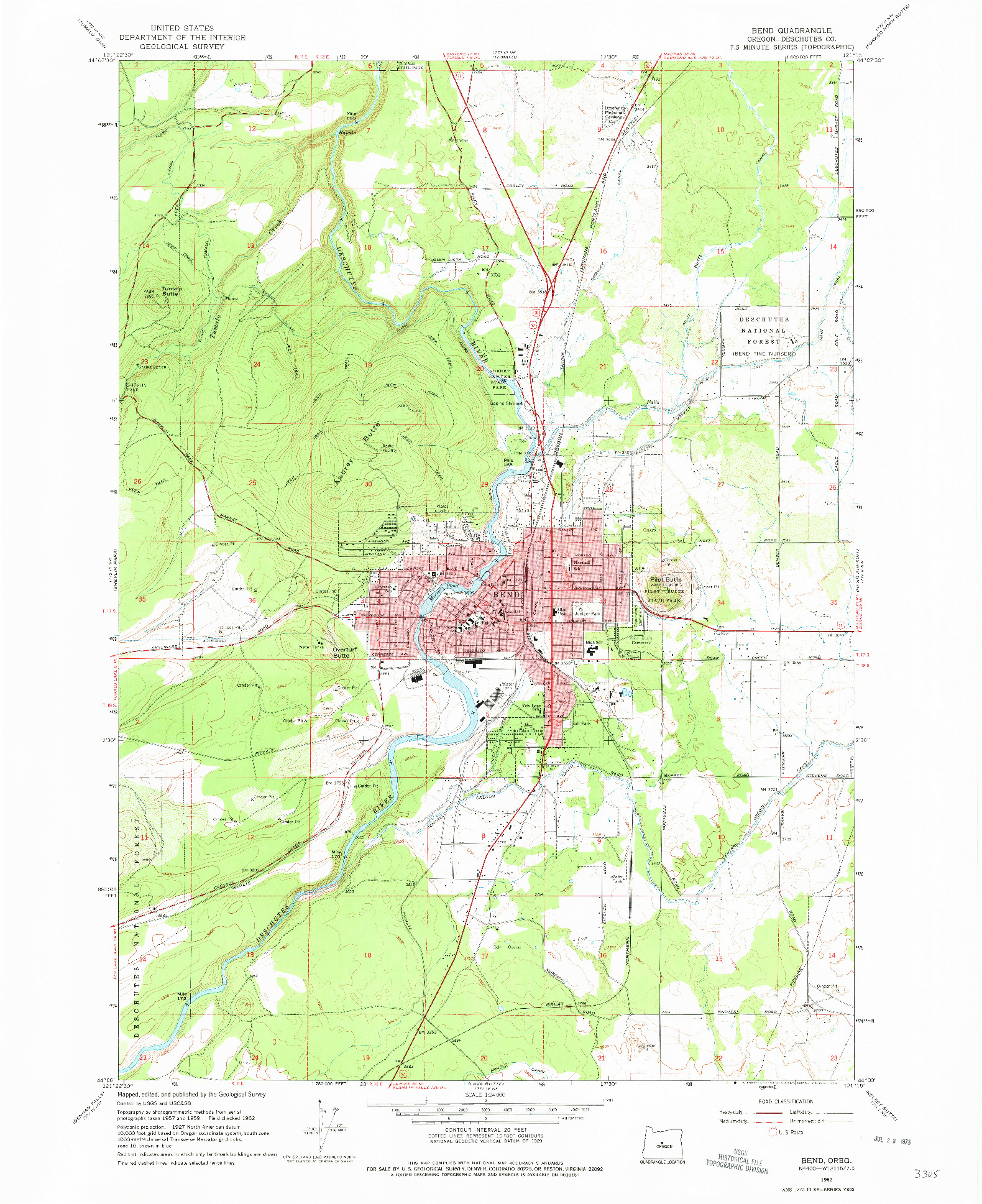 USGS 1:24000-SCALE QUADRANGLE FOR BEND, OR 1962