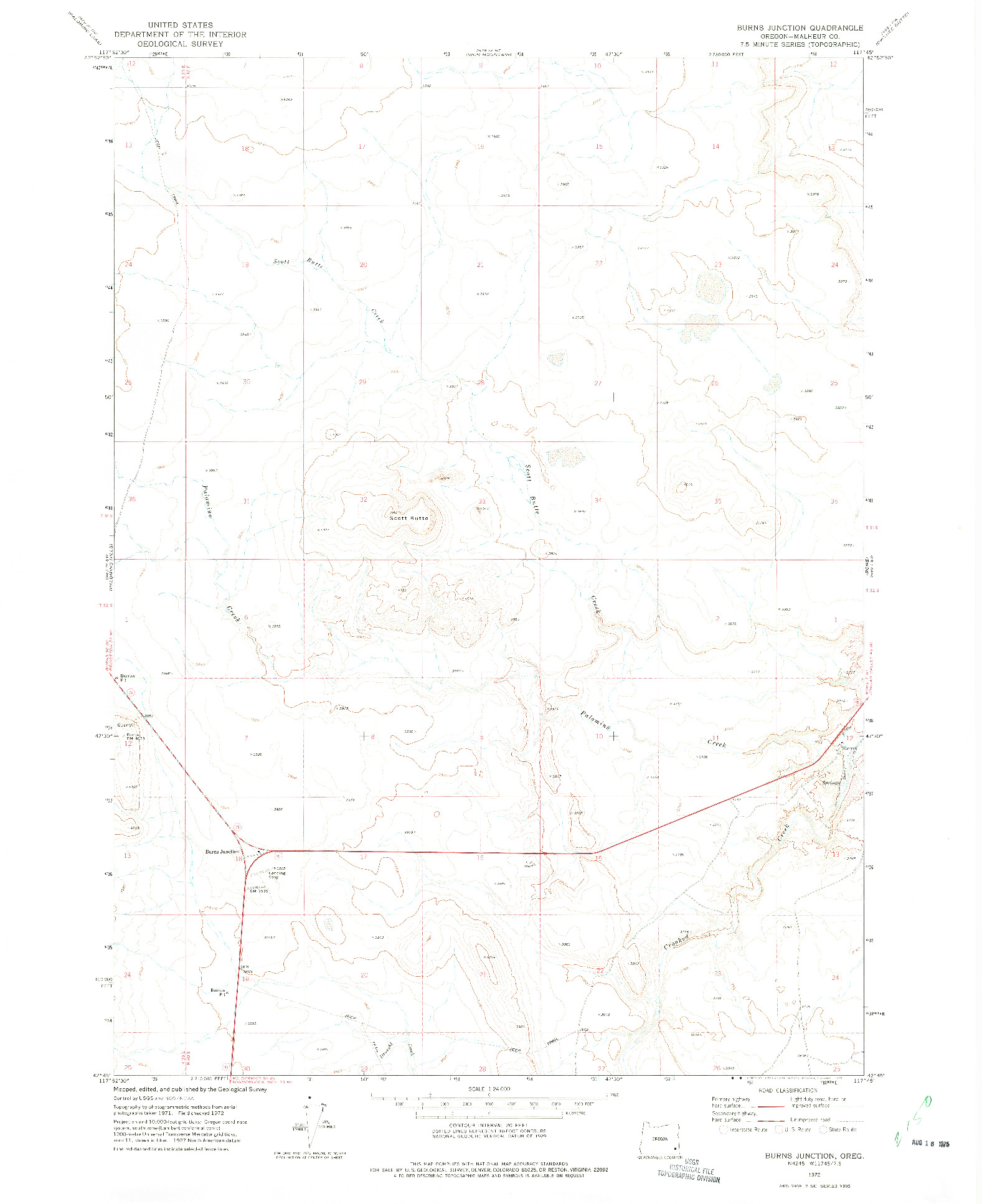 USGS 1:24000-SCALE QUADRANGLE FOR BURNS JUNCTION, OR 1972