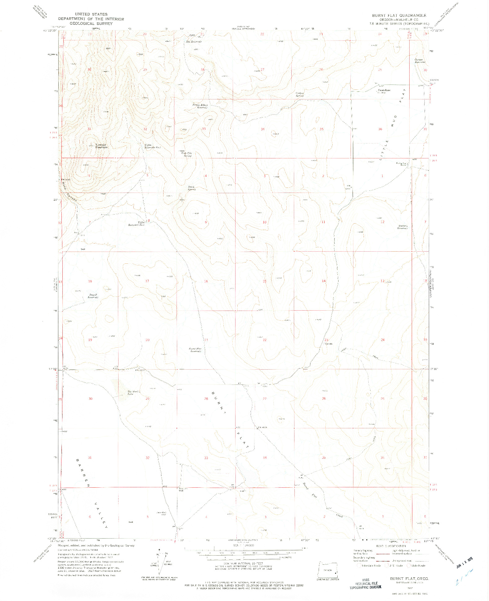 USGS 1:24000-SCALE QUADRANGLE FOR BURNT FLAT, OR 1972