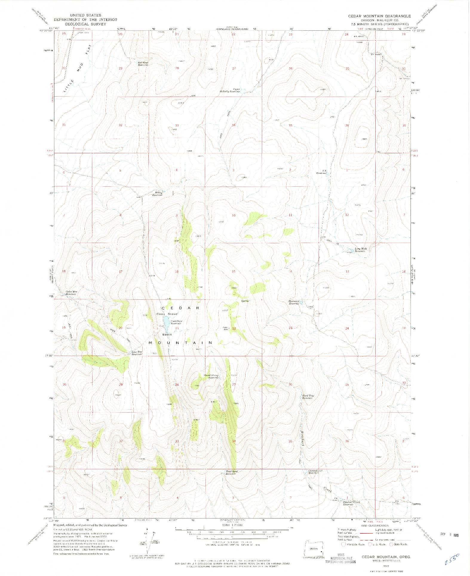 USGS 1:24000-SCALE QUADRANGLE FOR CEDAR MOUNTAIN, OR 1972