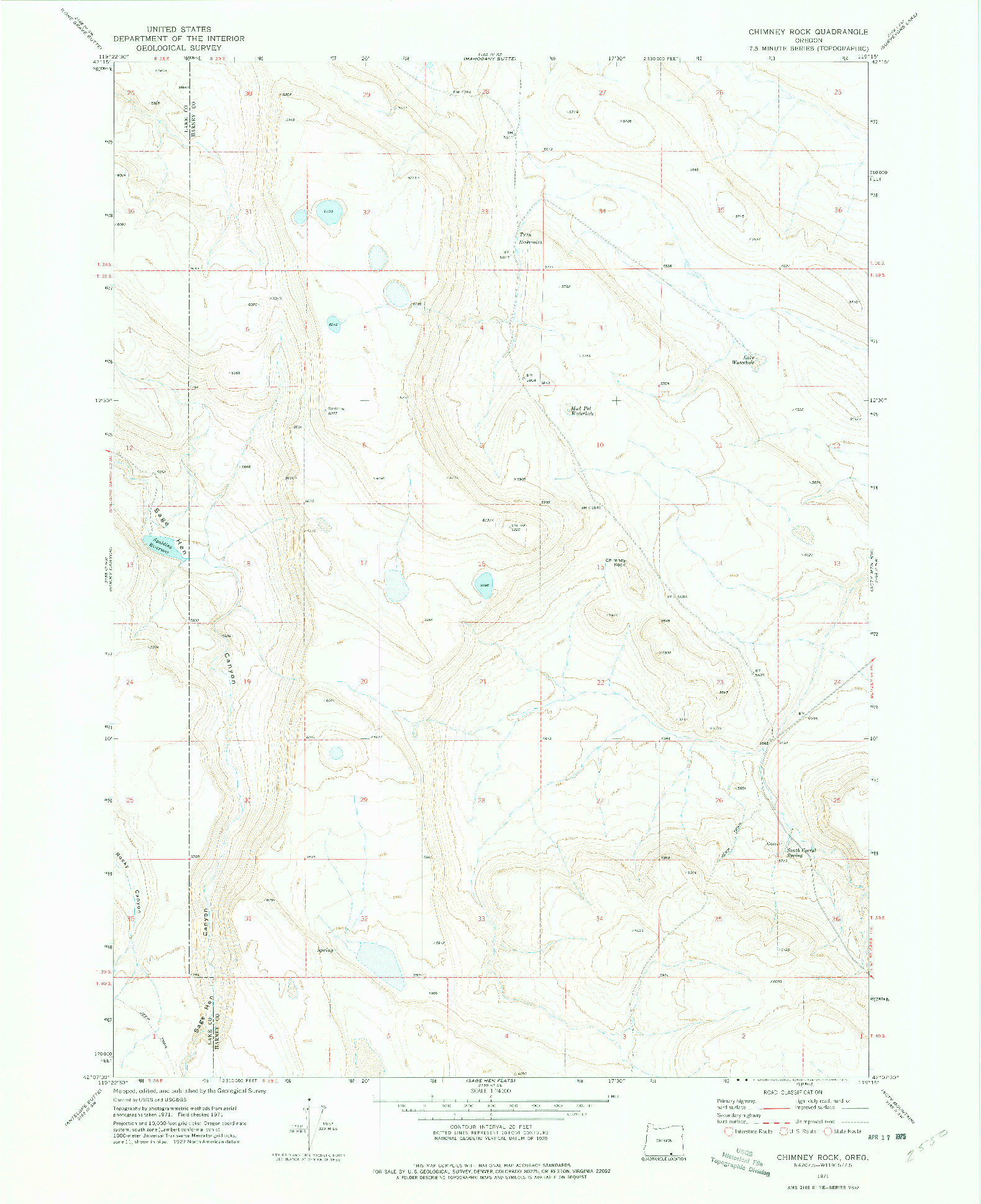 USGS 1:24000-SCALE QUADRANGLE FOR CHIMNEY ROCK, OR 1971