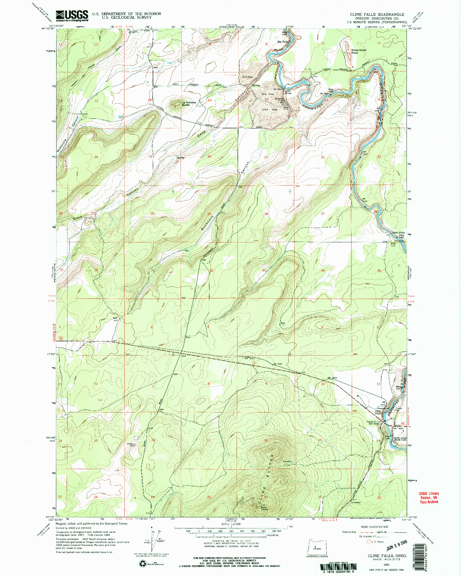 USGS 1:24000-SCALE QUADRANGLE FOR CLINE FALLS, OR 1962