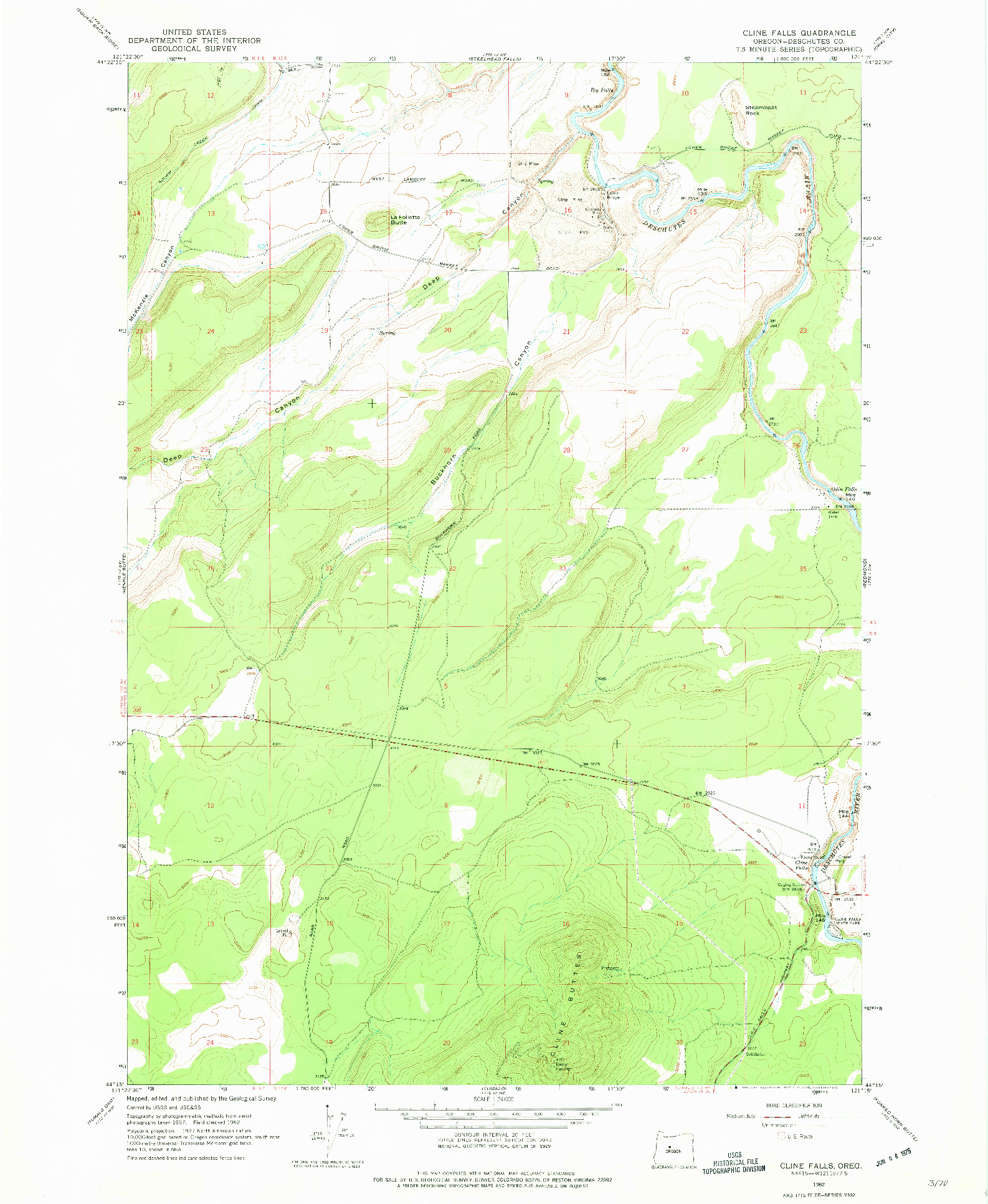 USGS 1:24000-SCALE QUADRANGLE FOR CLINE FALLS, OR 1962