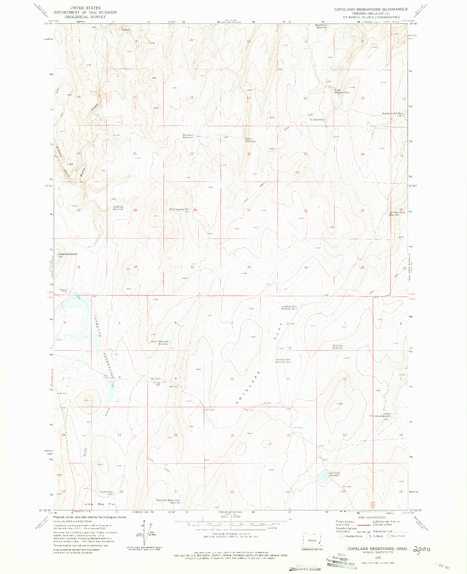 USGS 1:24000-SCALE QUADRANGLE FOR COPELAND RESERVOIRS, OR 1972