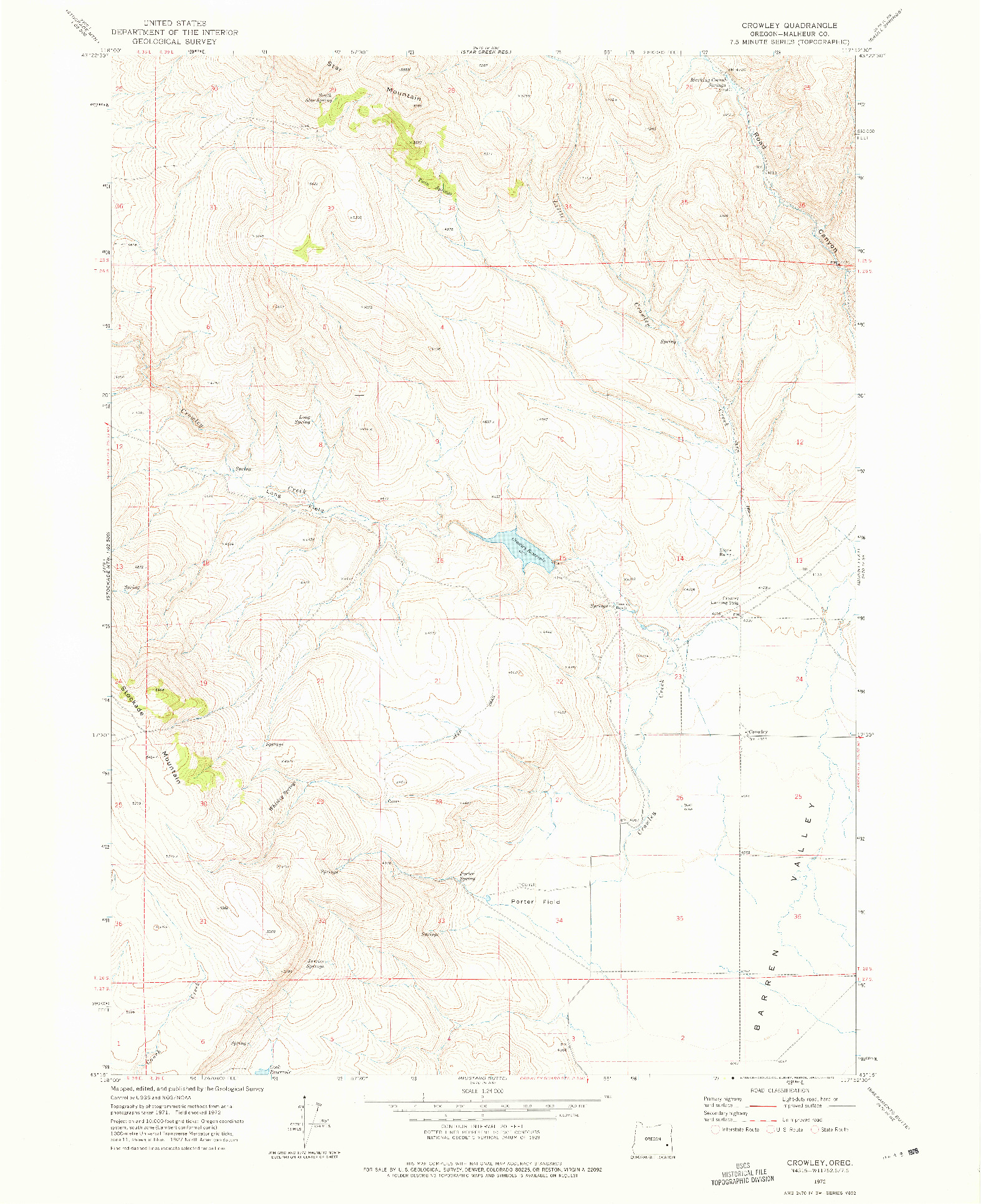 USGS 1:24000-SCALE QUADRANGLE FOR CROWLEY, OR 1972
