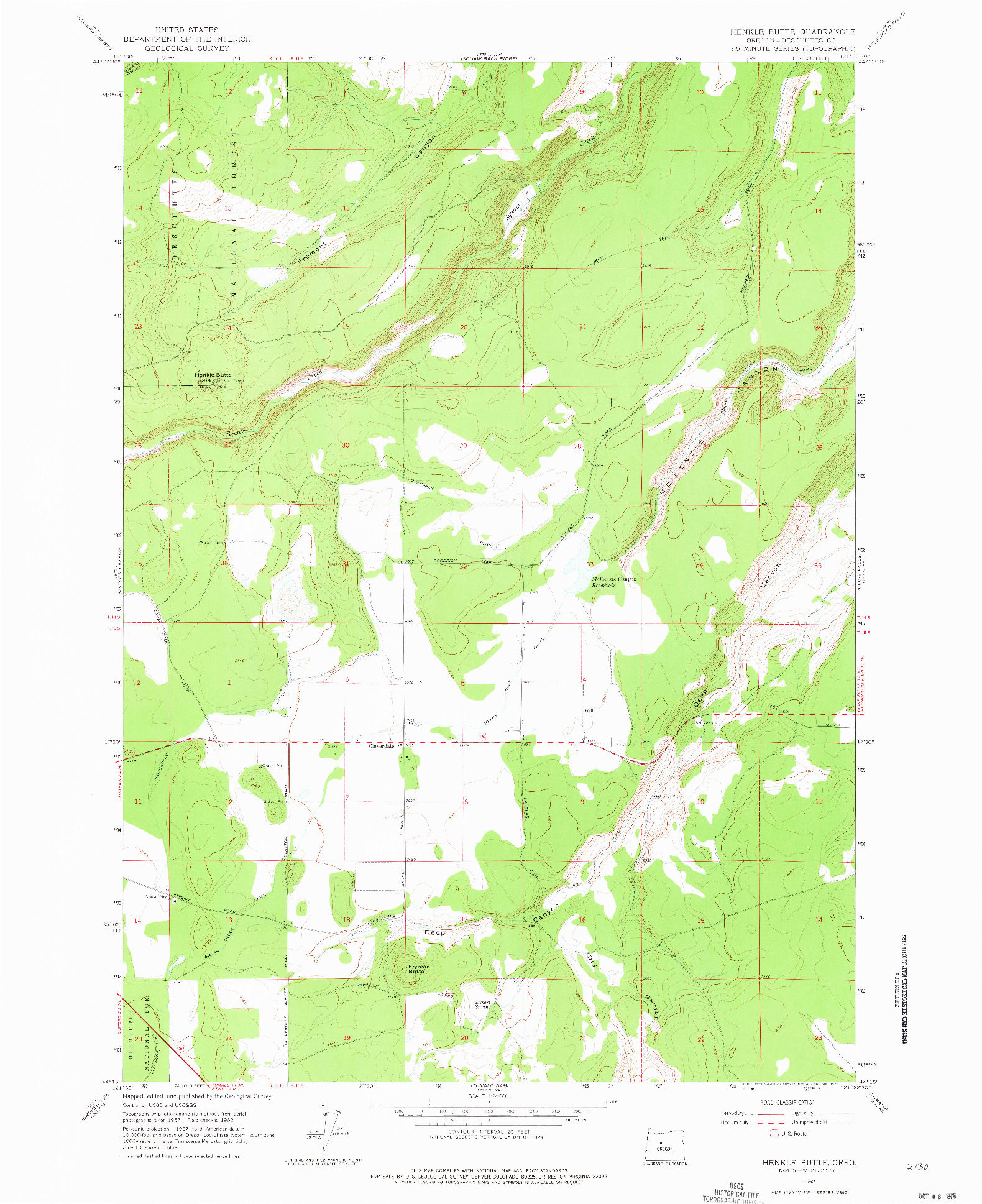 USGS 1:24000-SCALE QUADRANGLE FOR HENKLE BUTTE, OR 1962