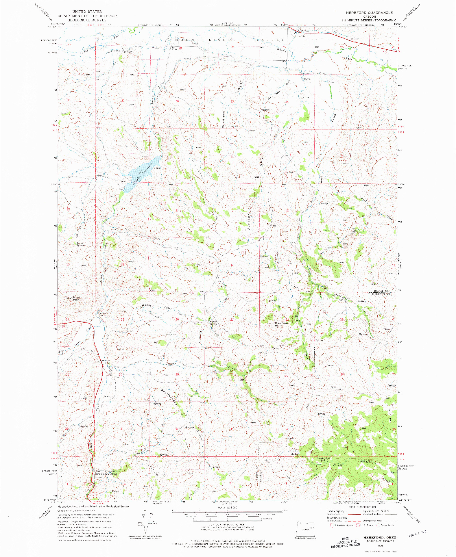 USGS 1:24000-SCALE QUADRANGLE FOR HEREFORD, OR 1972