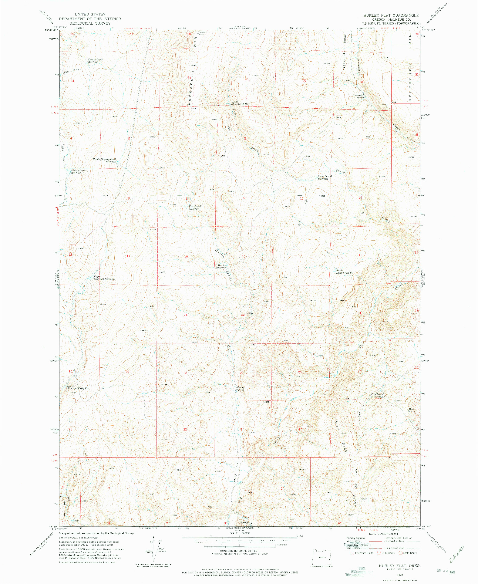 USGS 1:24000-SCALE QUADRANGLE FOR HURLEY FLAT, OR 1972