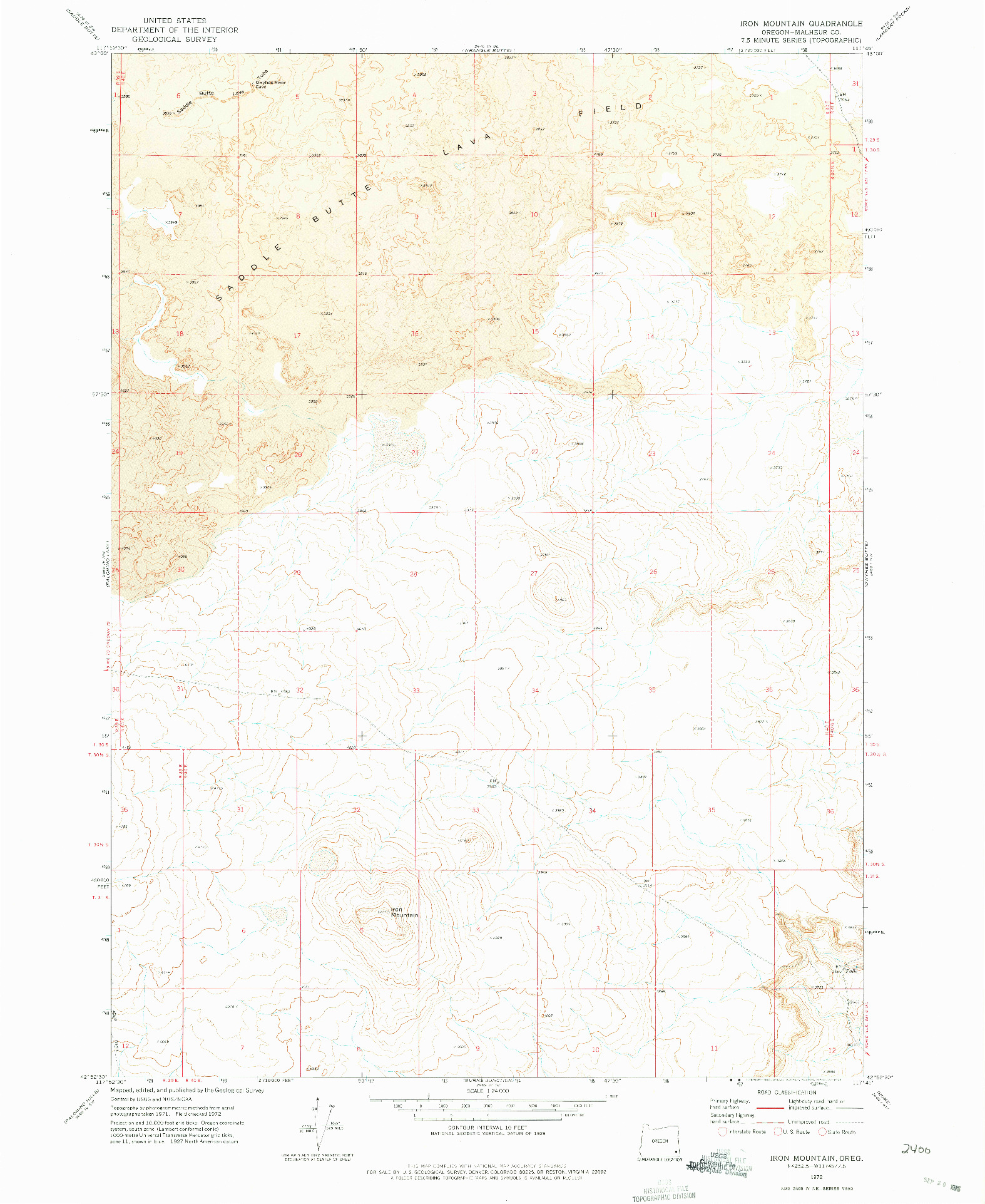 USGS 1:24000-SCALE QUADRANGLE FOR IRON MOUNTAIN, OR 1972