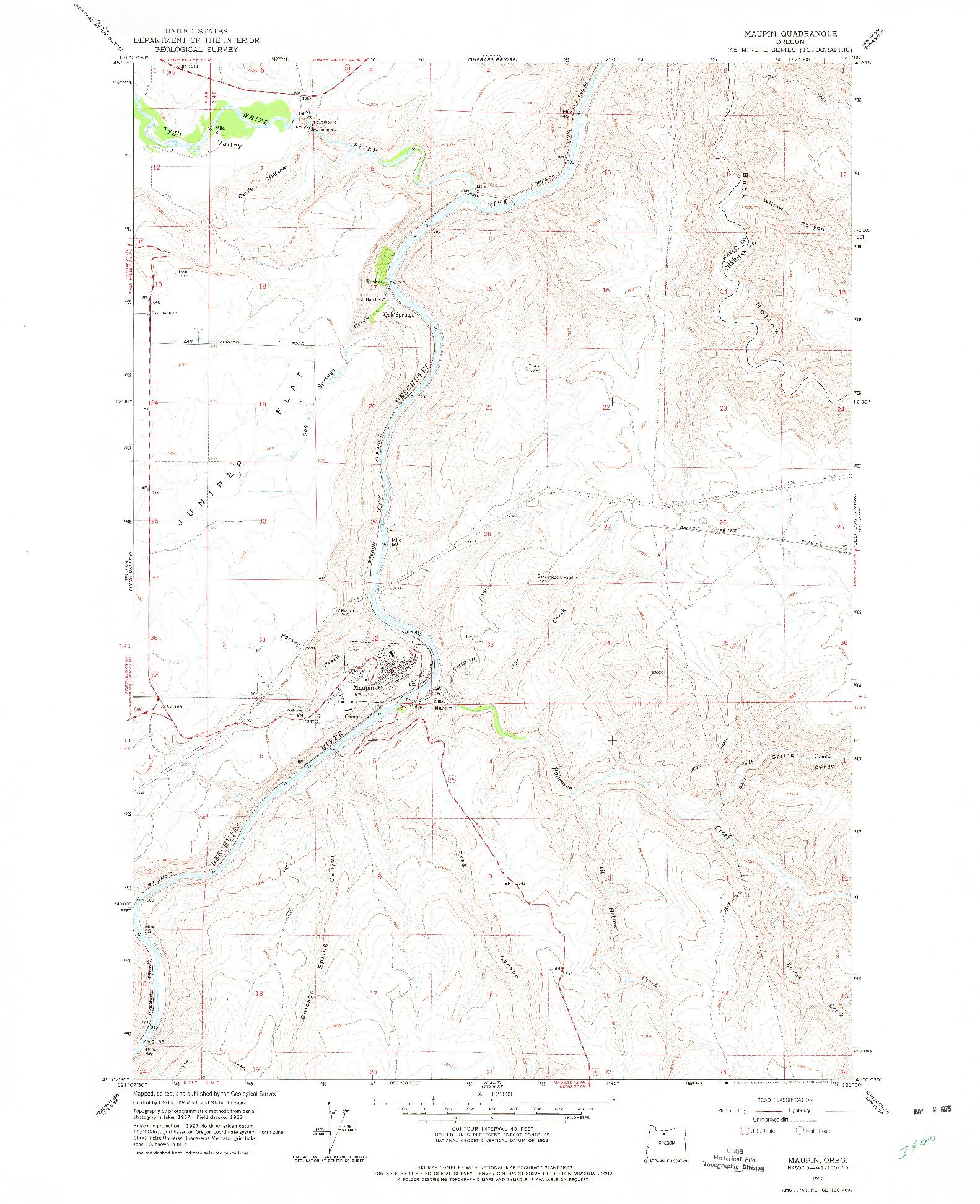 USGS 1:24000-SCALE QUADRANGLE FOR MAUPIN, OR 1962