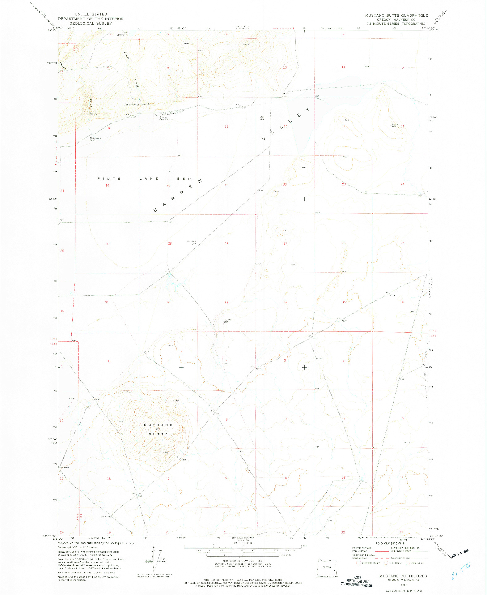 USGS 1:24000-SCALE QUADRANGLE FOR MUSTANG BUTTE, OR 1972