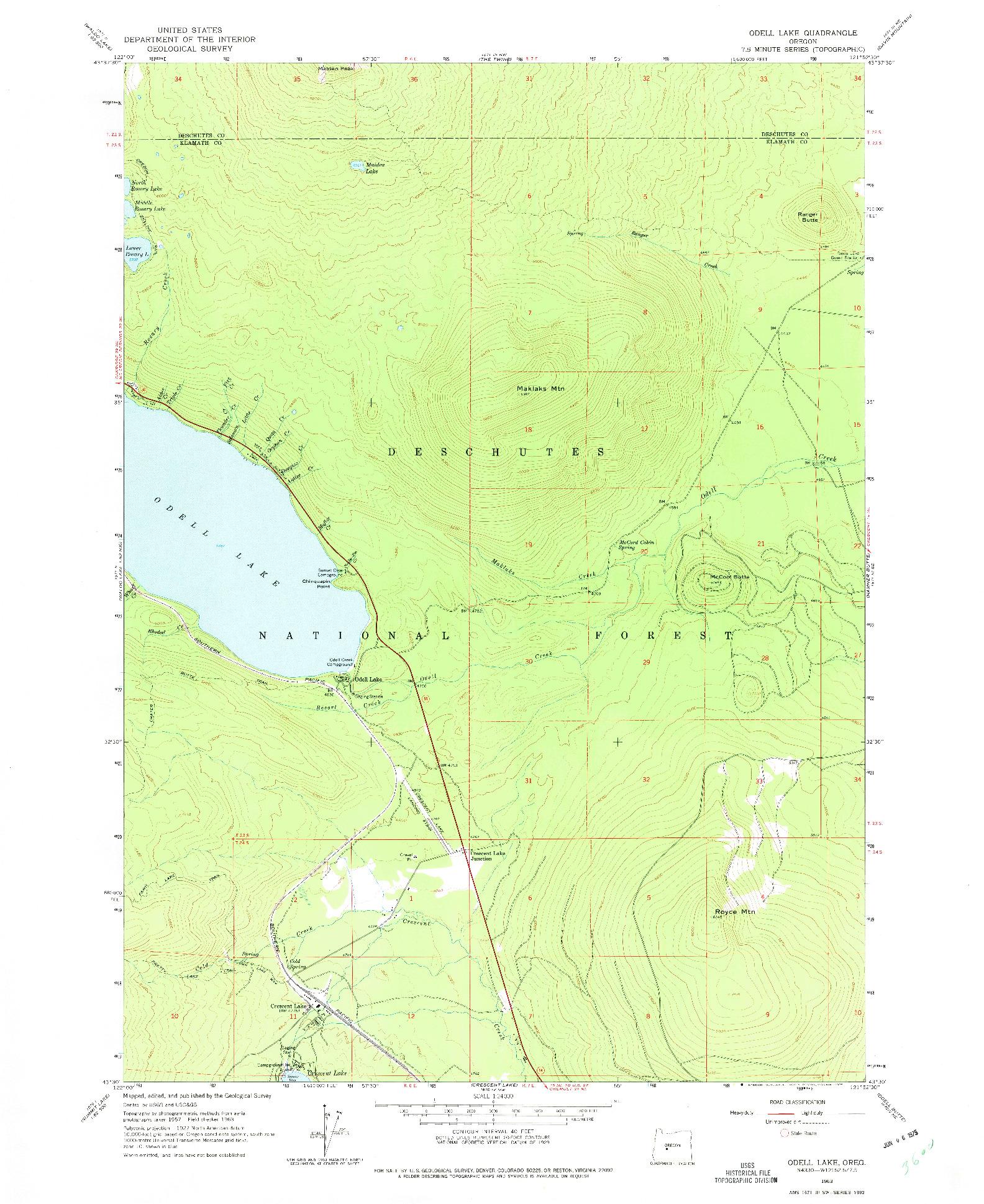 USGS 1:24000-SCALE QUADRANGLE FOR ODELL LAKE, OR 1963