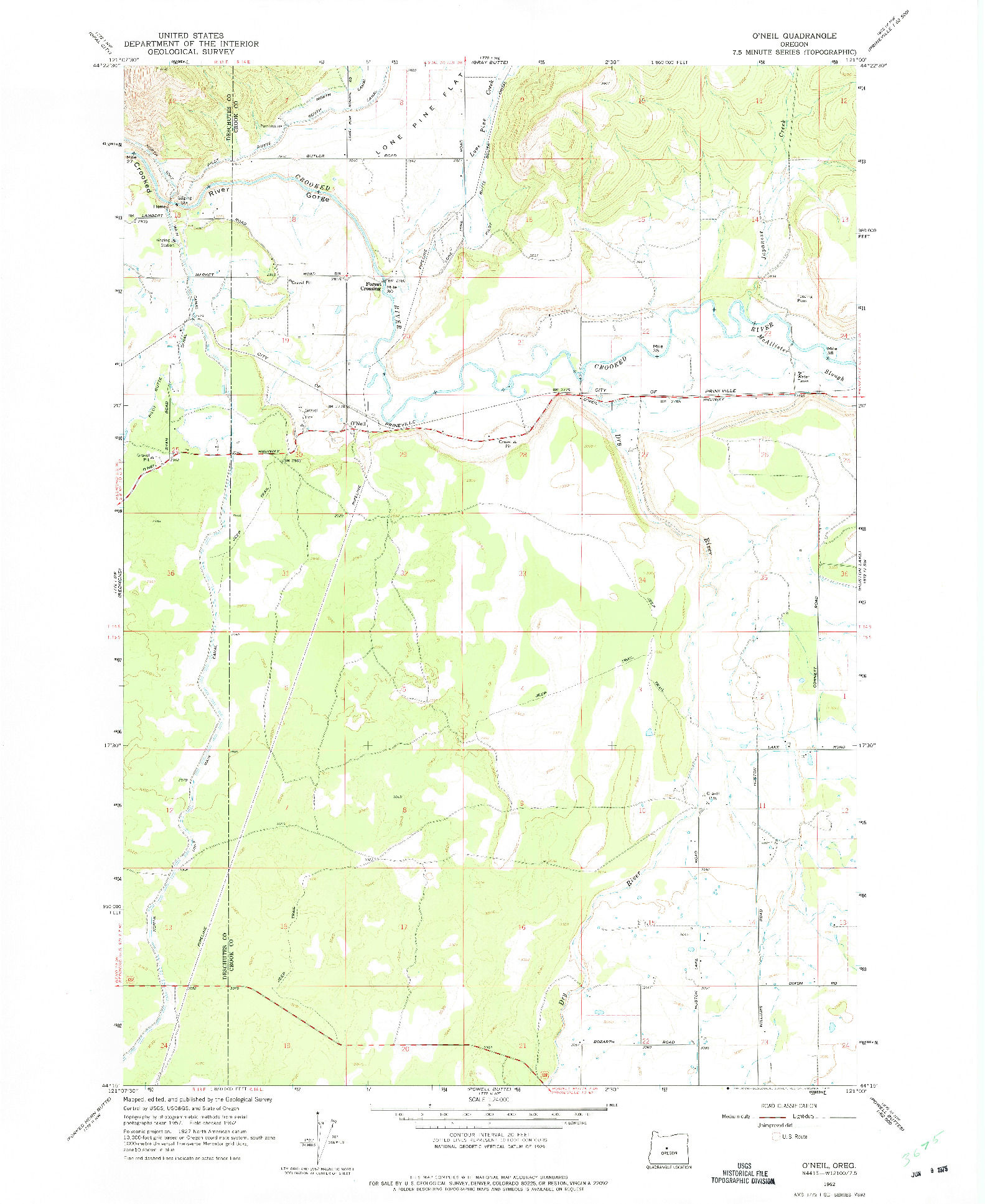 USGS 1:24000-SCALE QUADRANGLE FOR ONEIL, OR 1962