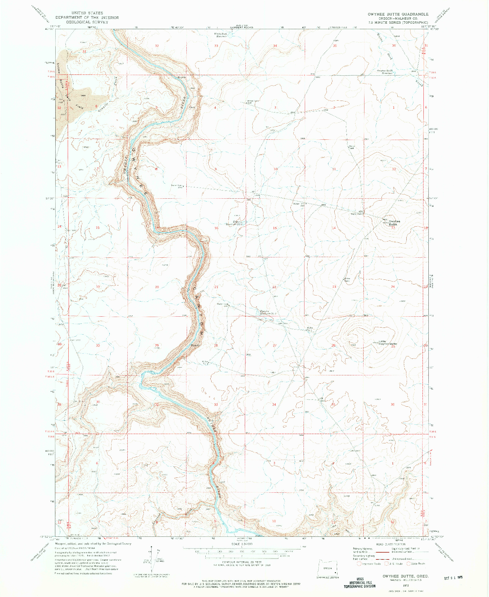 USGS 1:24000-SCALE QUADRANGLE FOR OWYHEE BUTTE, OR 1972
