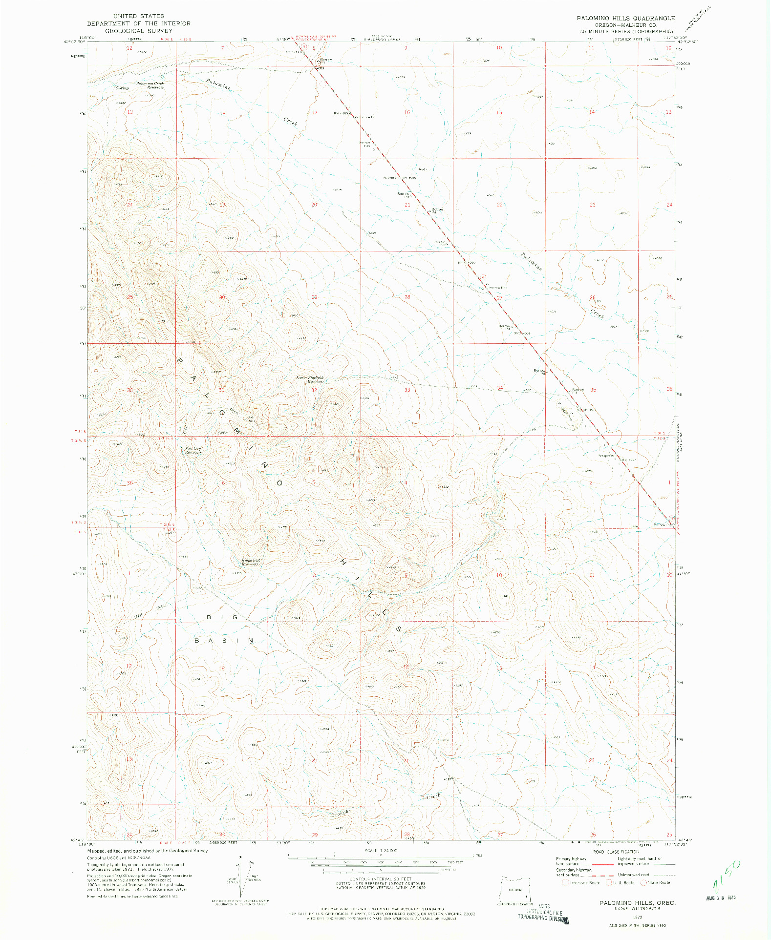 USGS 1:24000-SCALE QUADRANGLE FOR PALOMINO HILLS, OR 1972