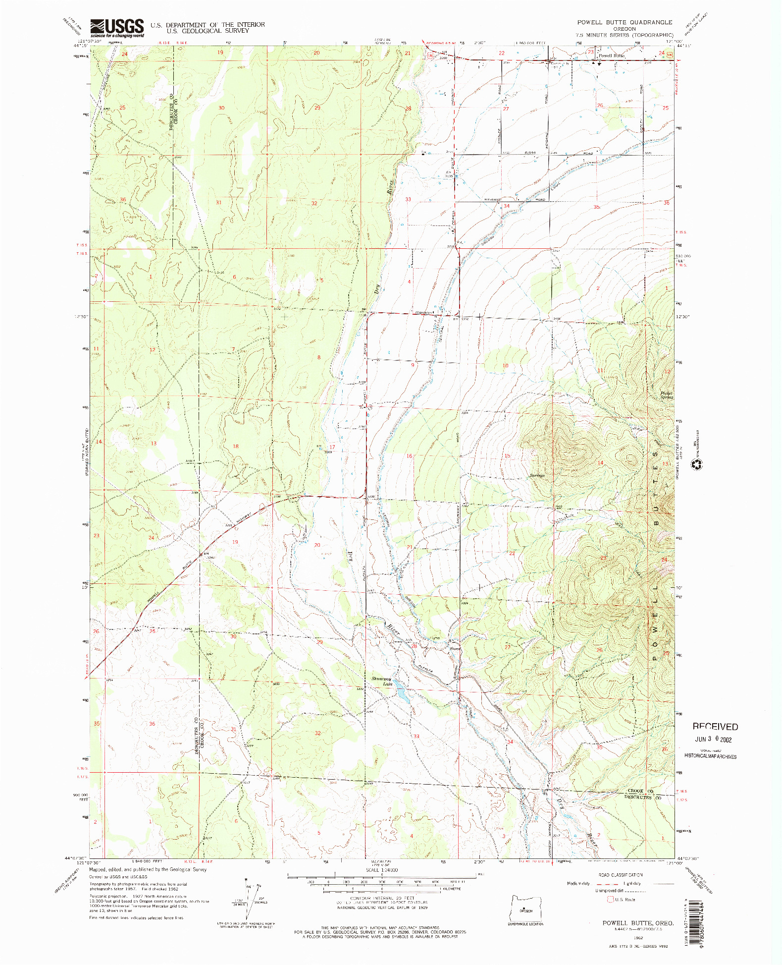 USGS 1:24000-SCALE QUADRANGLE FOR POWELL BUTTE, OR 1962