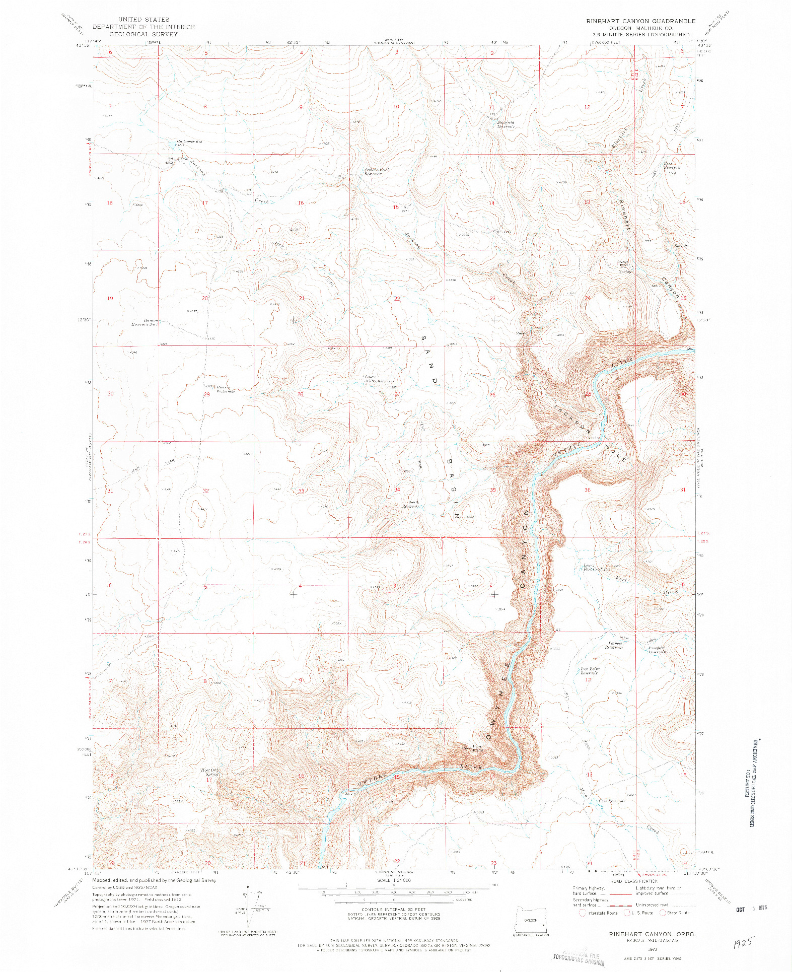 USGS 1:24000-SCALE QUADRANGLE FOR RINEHART CANYON, OR 1972