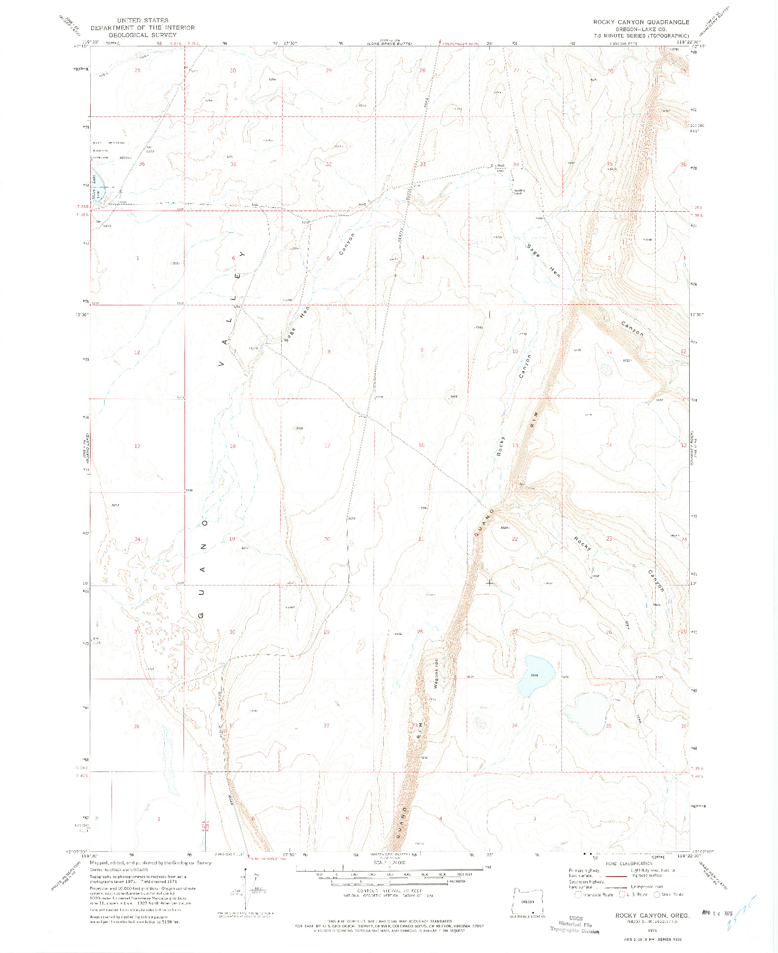 USGS 1:24000-SCALE QUADRANGLE FOR ROCKY CANYON, OR 1971