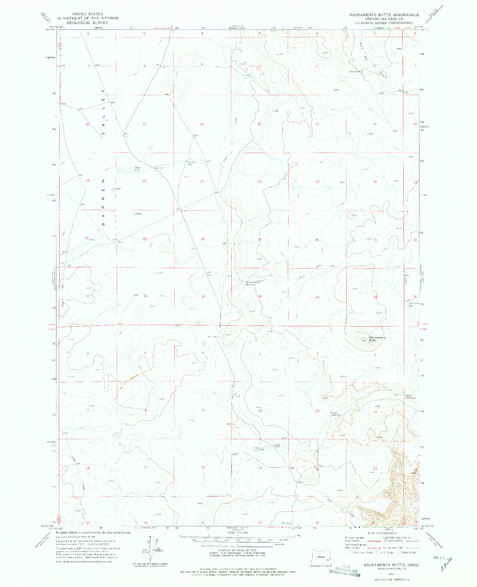 USGS 1:24000-SCALE QUADRANGLE FOR SACRAMENTO BUTTE, OR 1972
