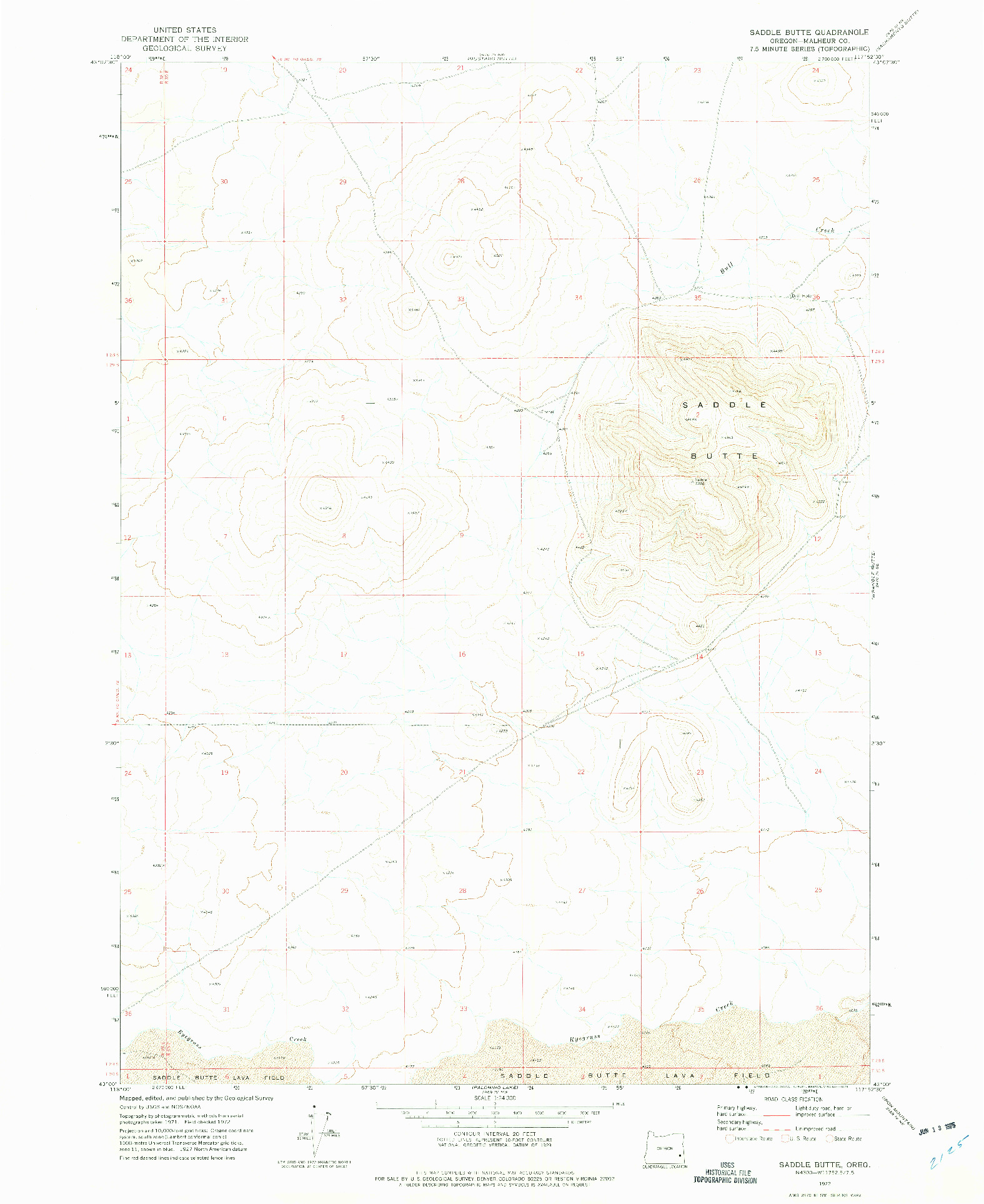 USGS 1:24000-SCALE QUADRANGLE FOR SADDLE BUTTE, OR 1972